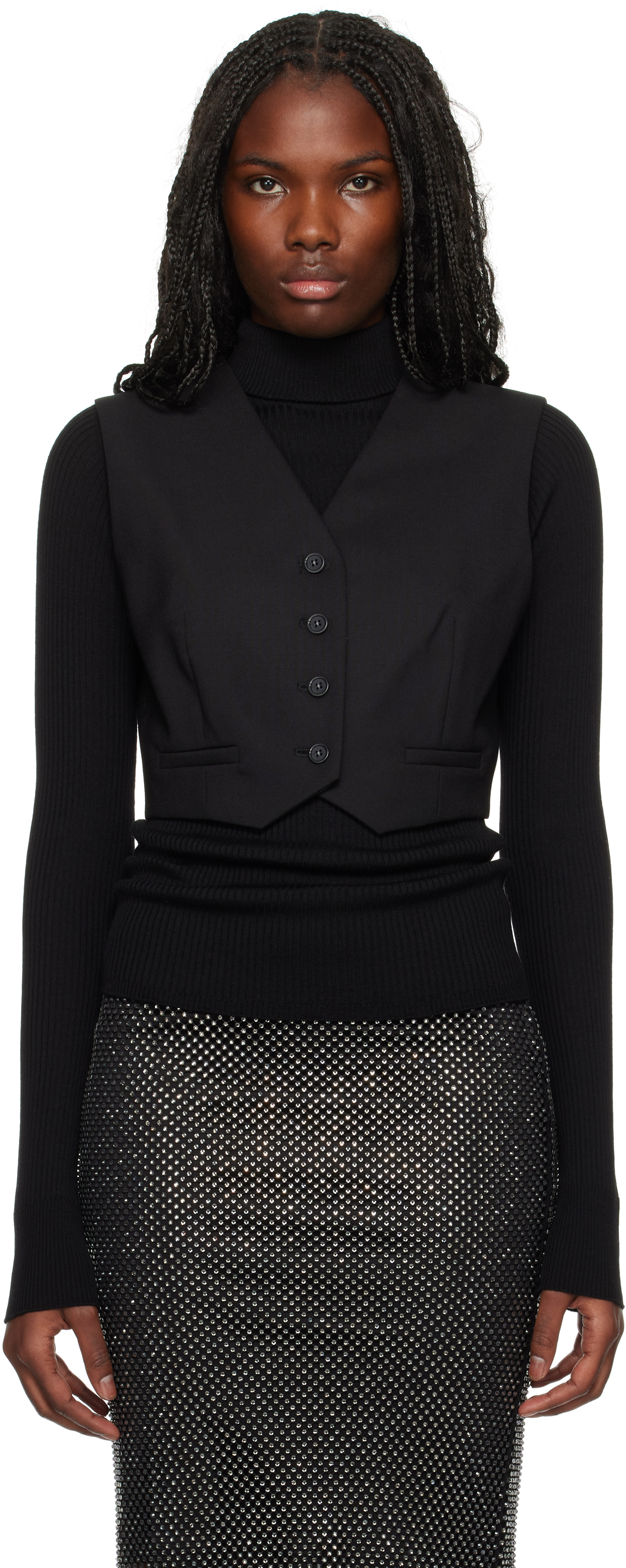 Shop Sportmax Black Cropped Stretch Wool Waistcoat In 003 Black