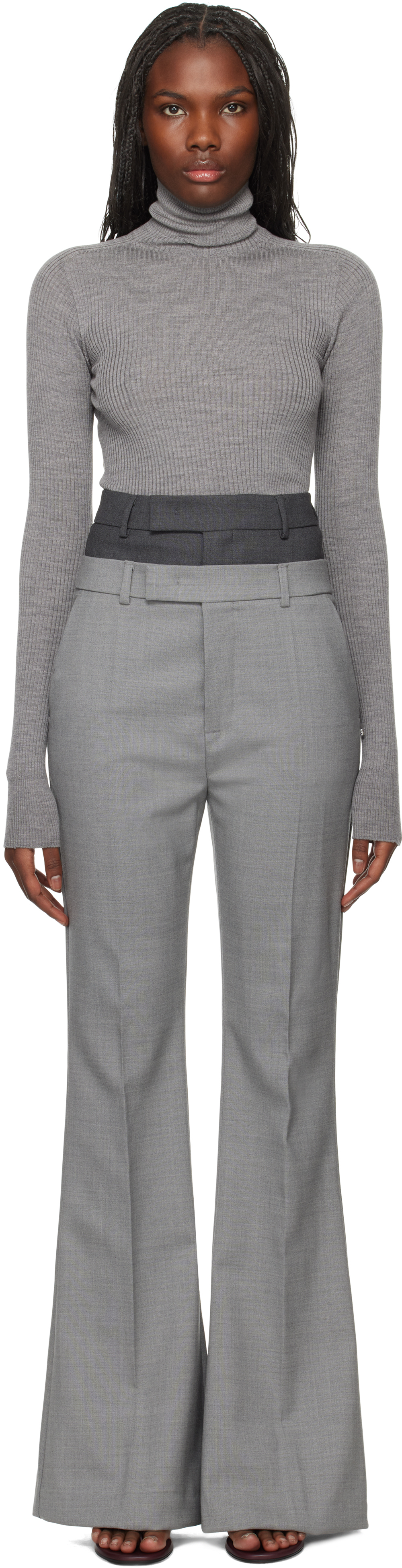 Shop Sportmax Gray Flared Trousers In 016 Light Grey