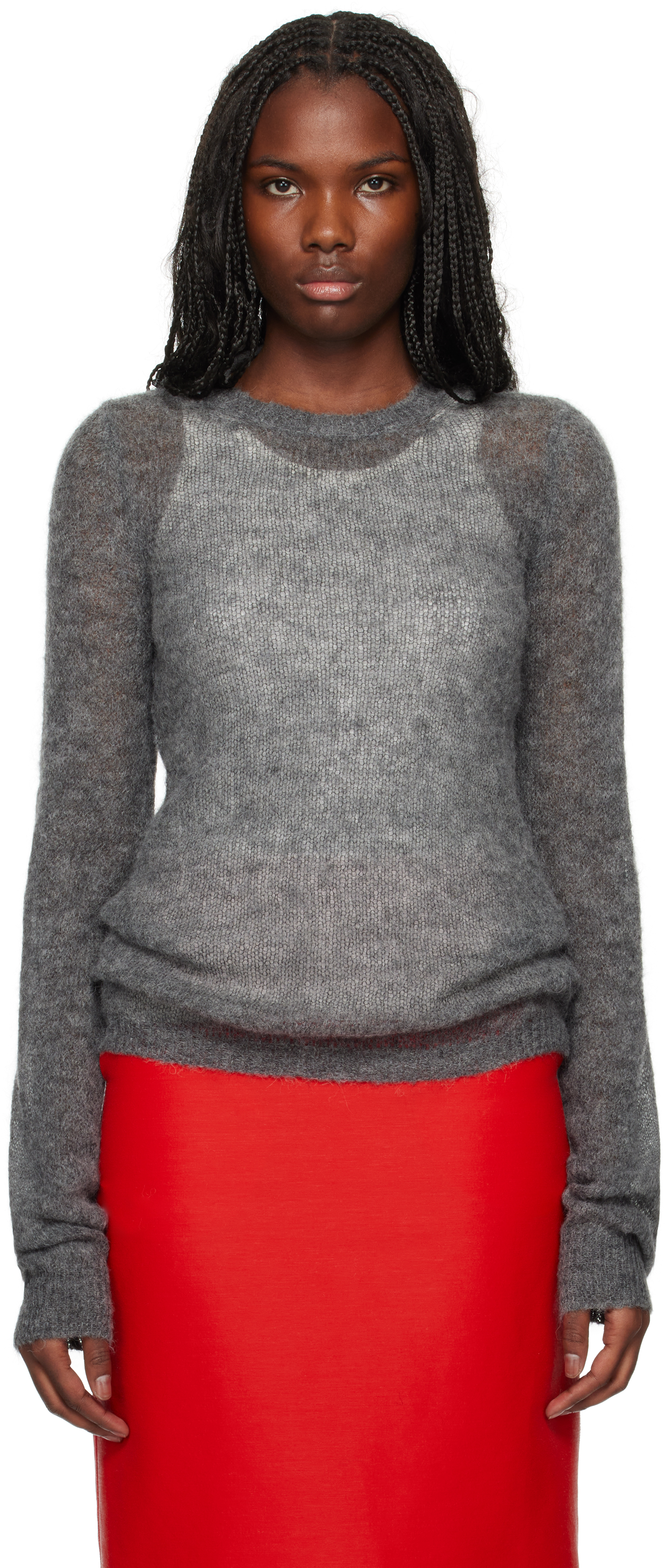 Shop Sportmax Gray Stretch Alpaca & Wool Crewneck Sweater In 003 Medium Grey