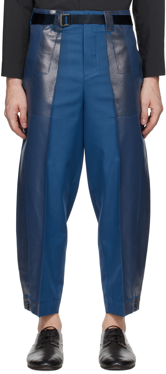 Shop 132 5. Issey Miyake Blue Tucked Foil Trousers In 76-indigo