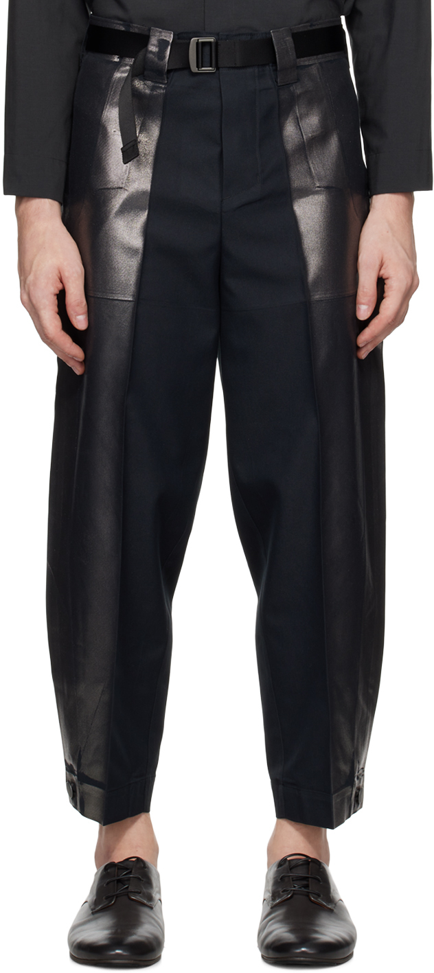 Black Tucked Foil Trousers