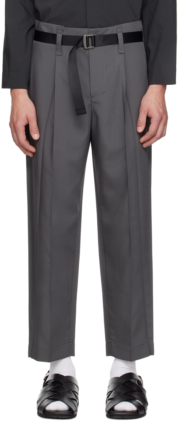 Gray Oblique Fold Trousers