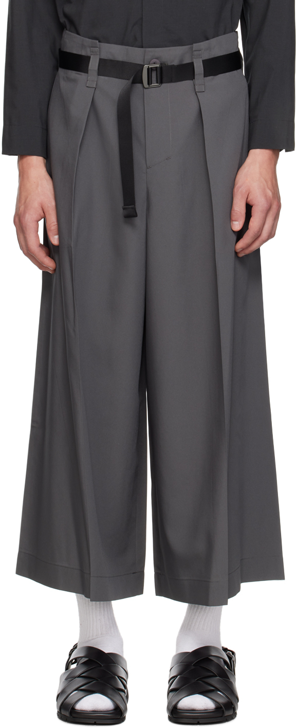 Gray Oblique Fold Trousers