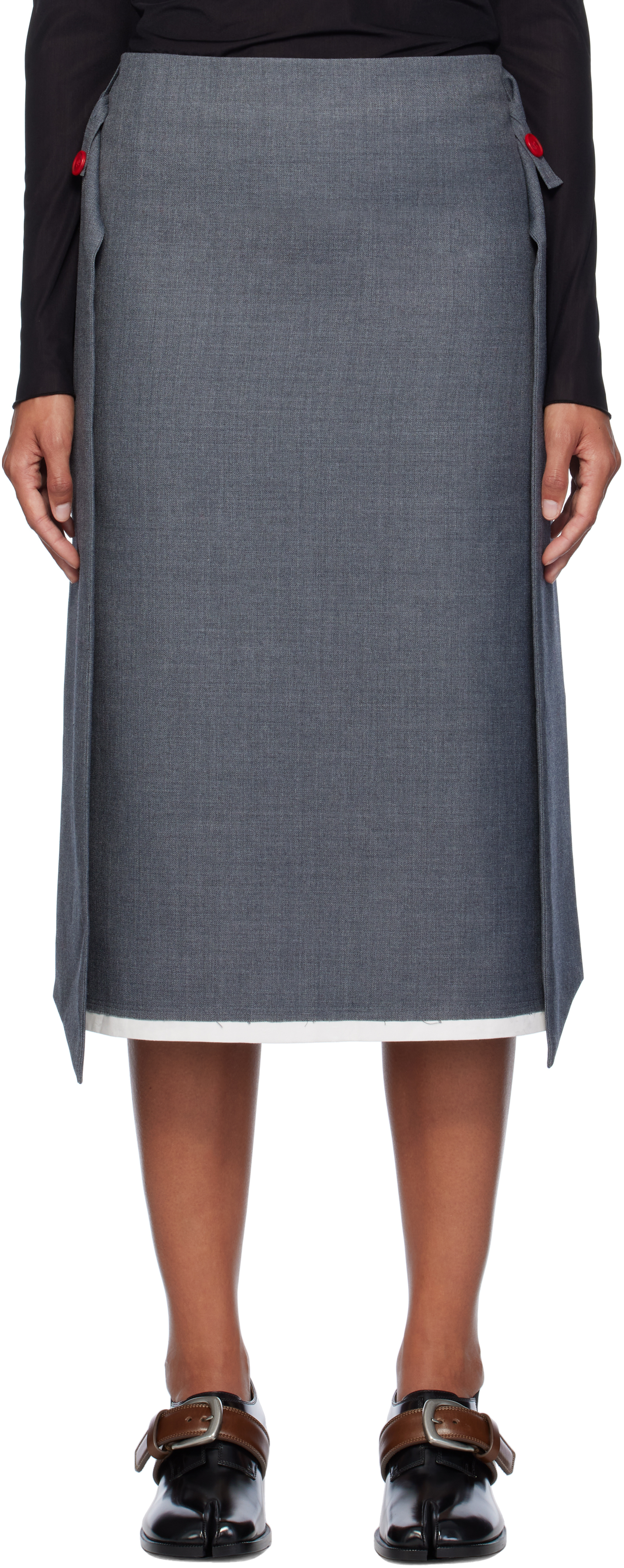 Ao Yes Gray Low Waist Knot Straight Midi Skirt In Grey