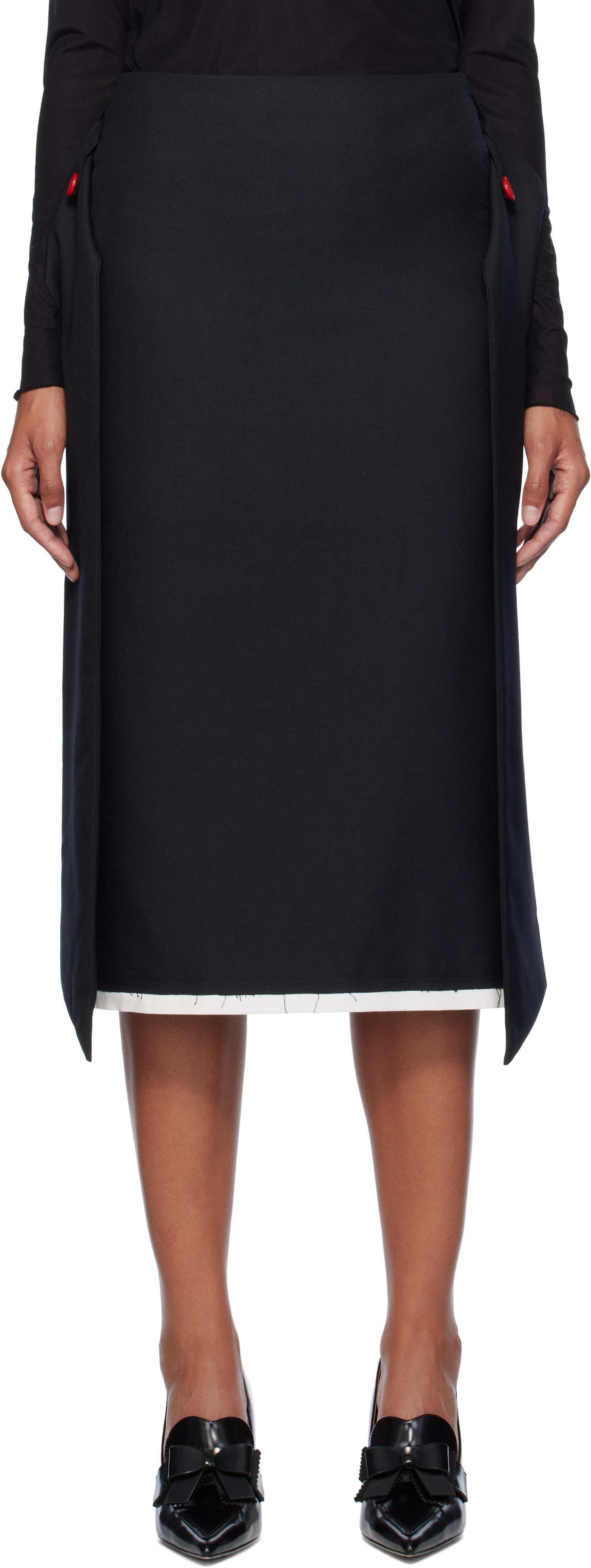 Black Low Waist Knot Straight Midi Skirt