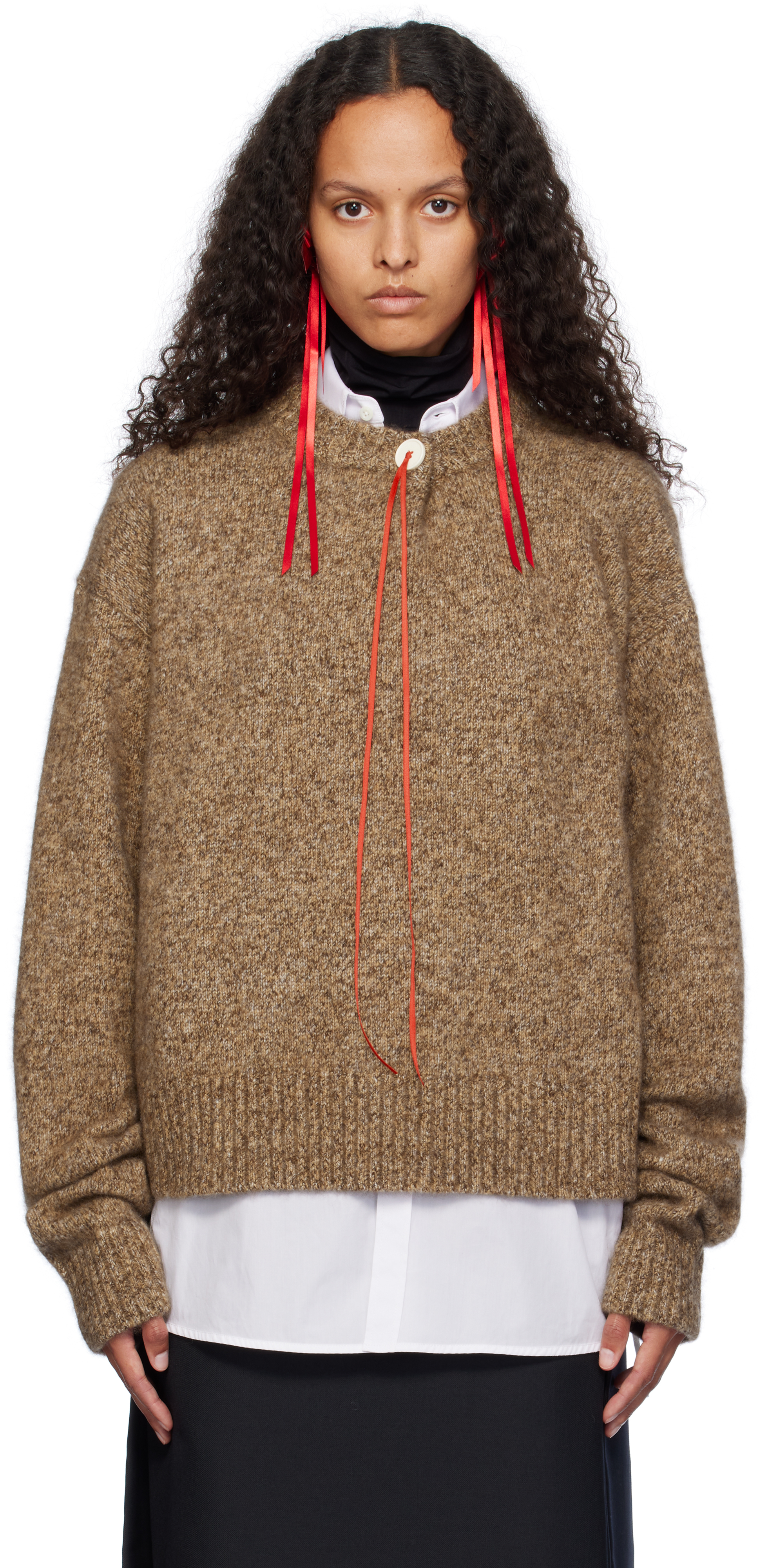 Ao Yes Brown One Button Sweater