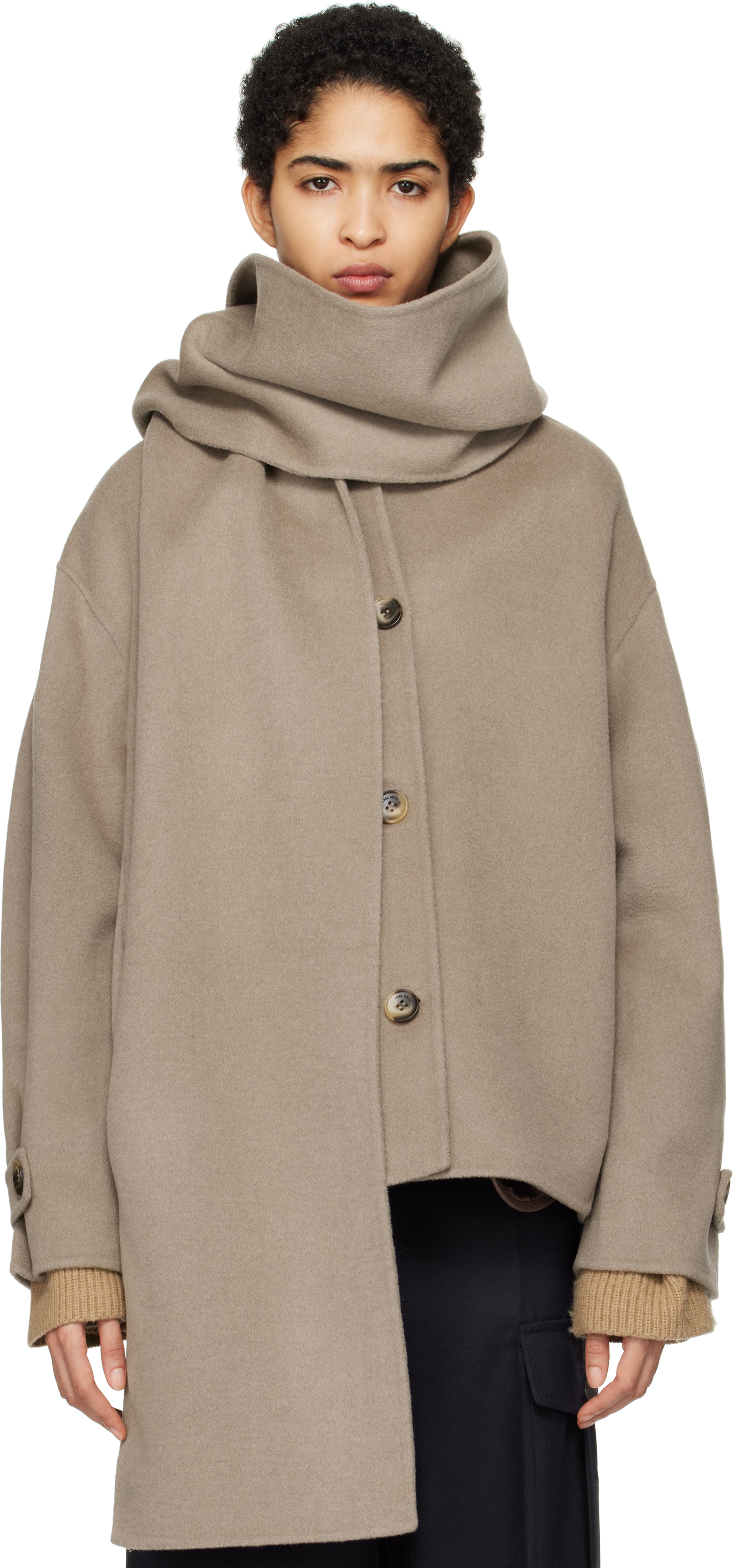 Taupe Dew Scarf Detailed Jacket