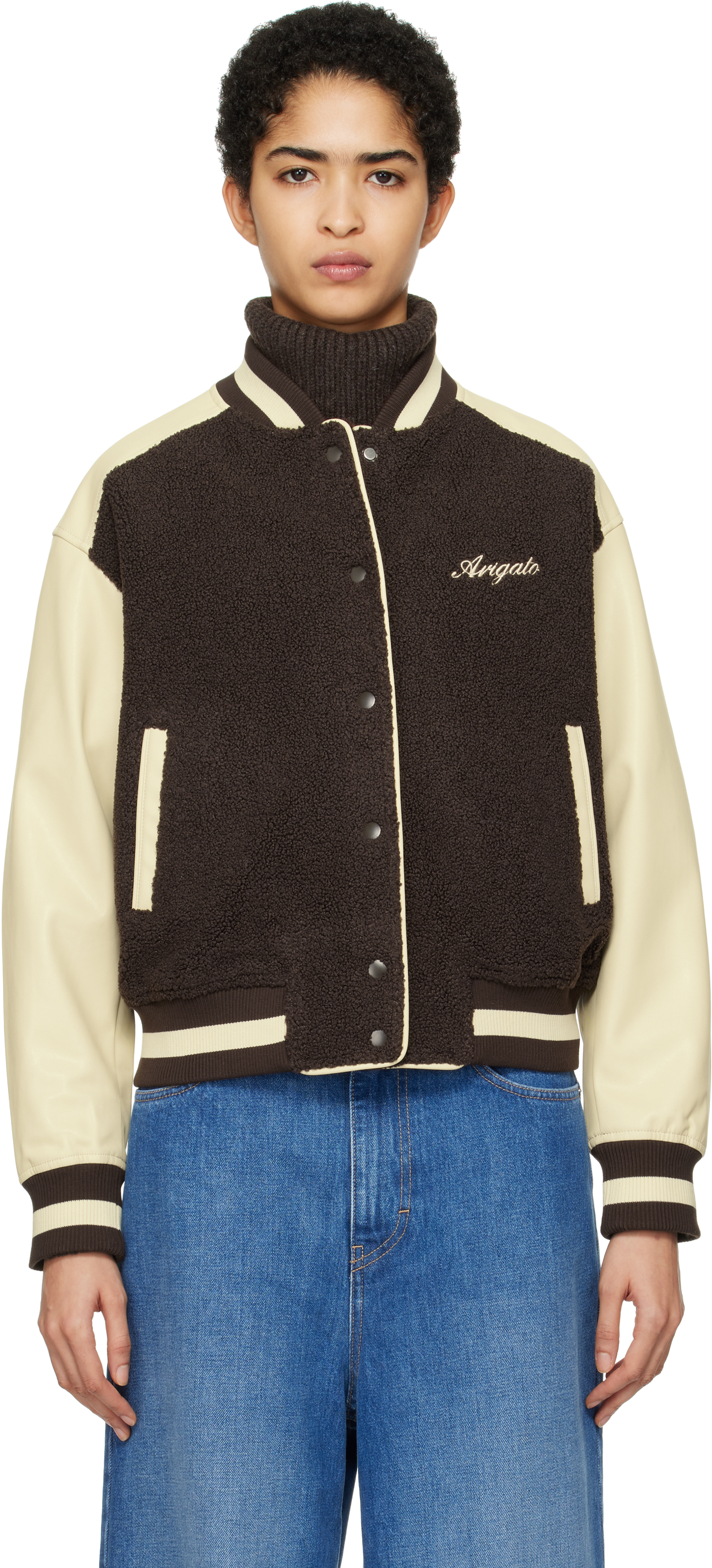 Brown & Beige Saul Varsity Bomber Jacket