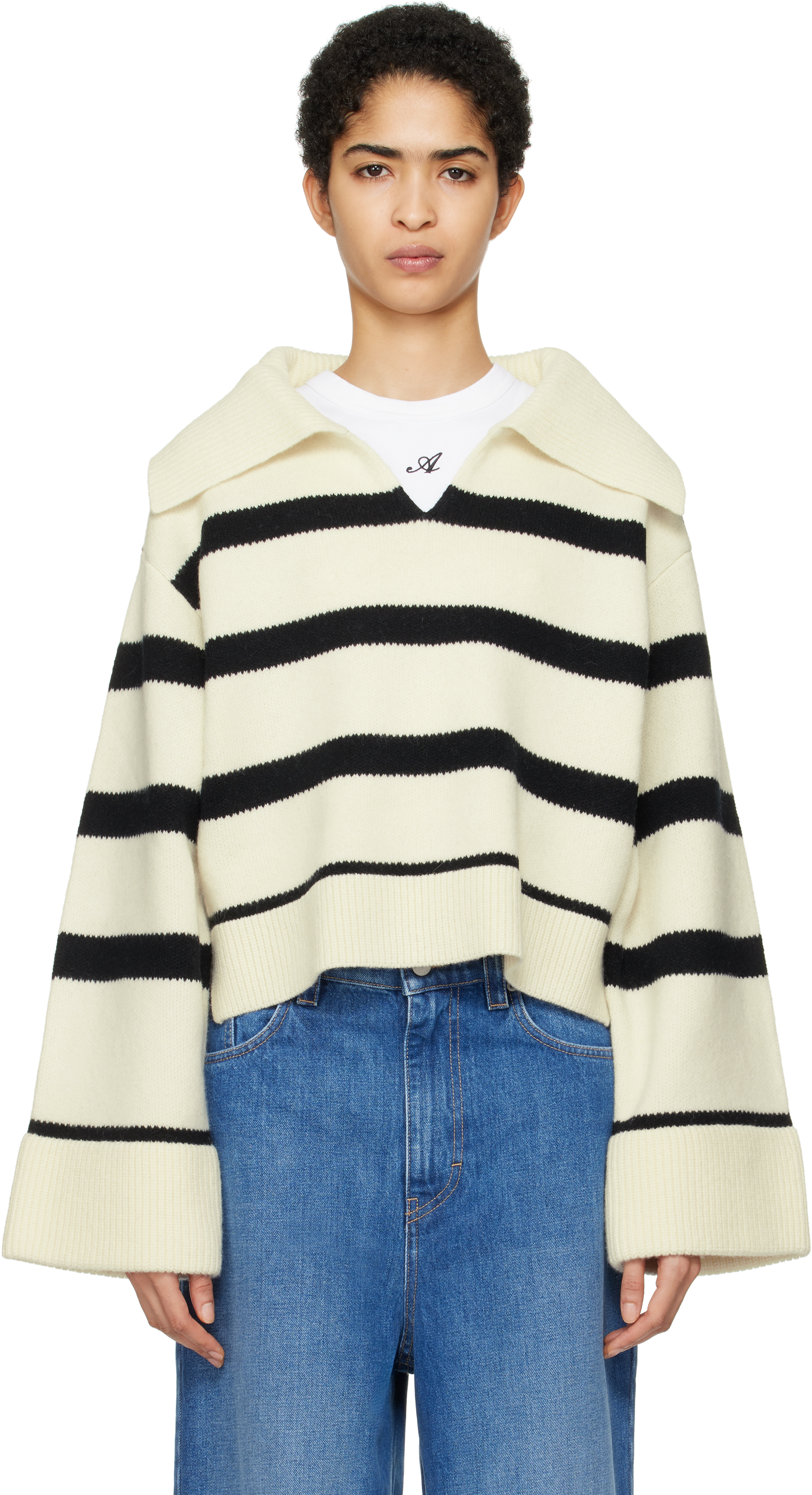 Off-White & Black Clio Cropped Sweater