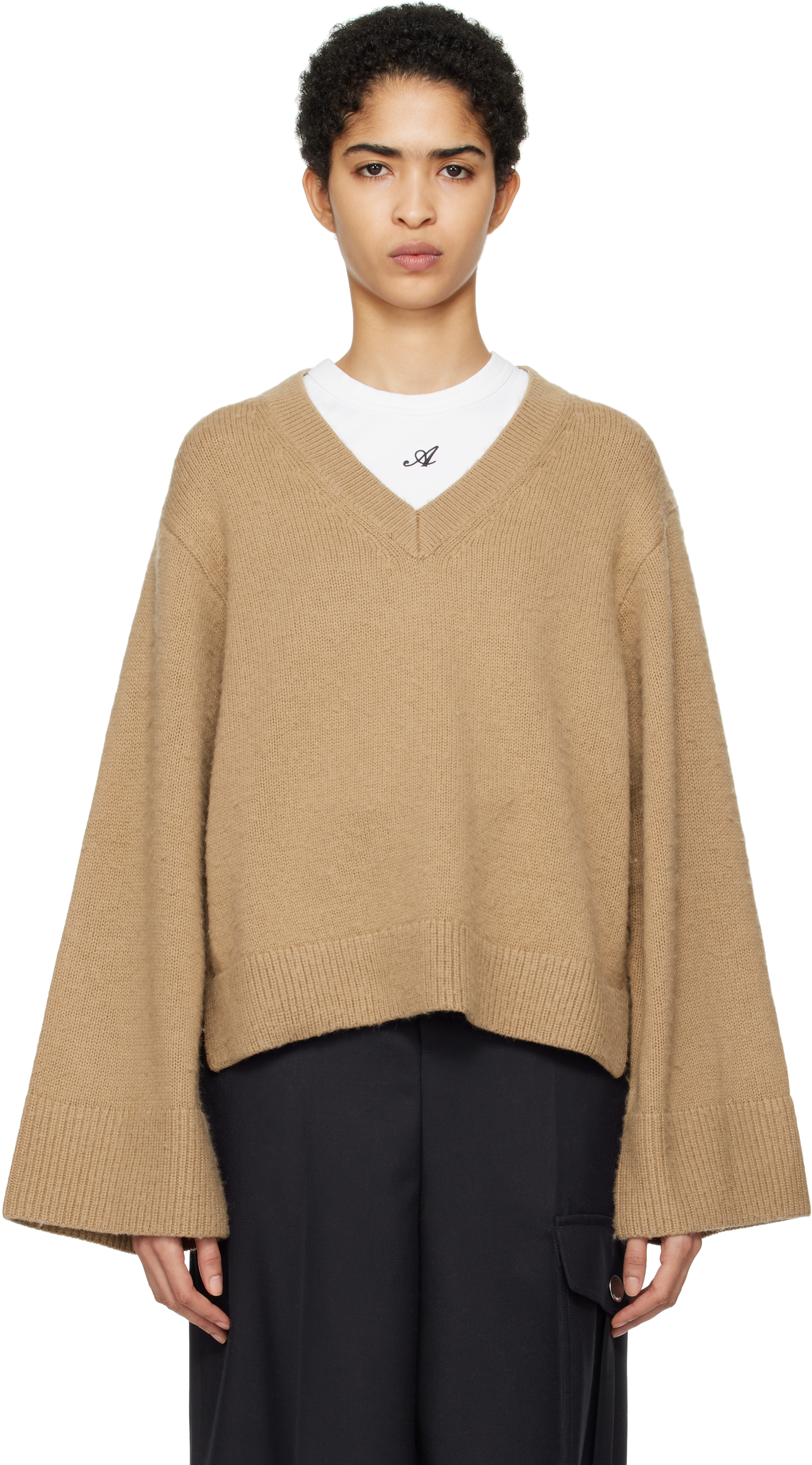 Brown Rain V-Neck Sweater