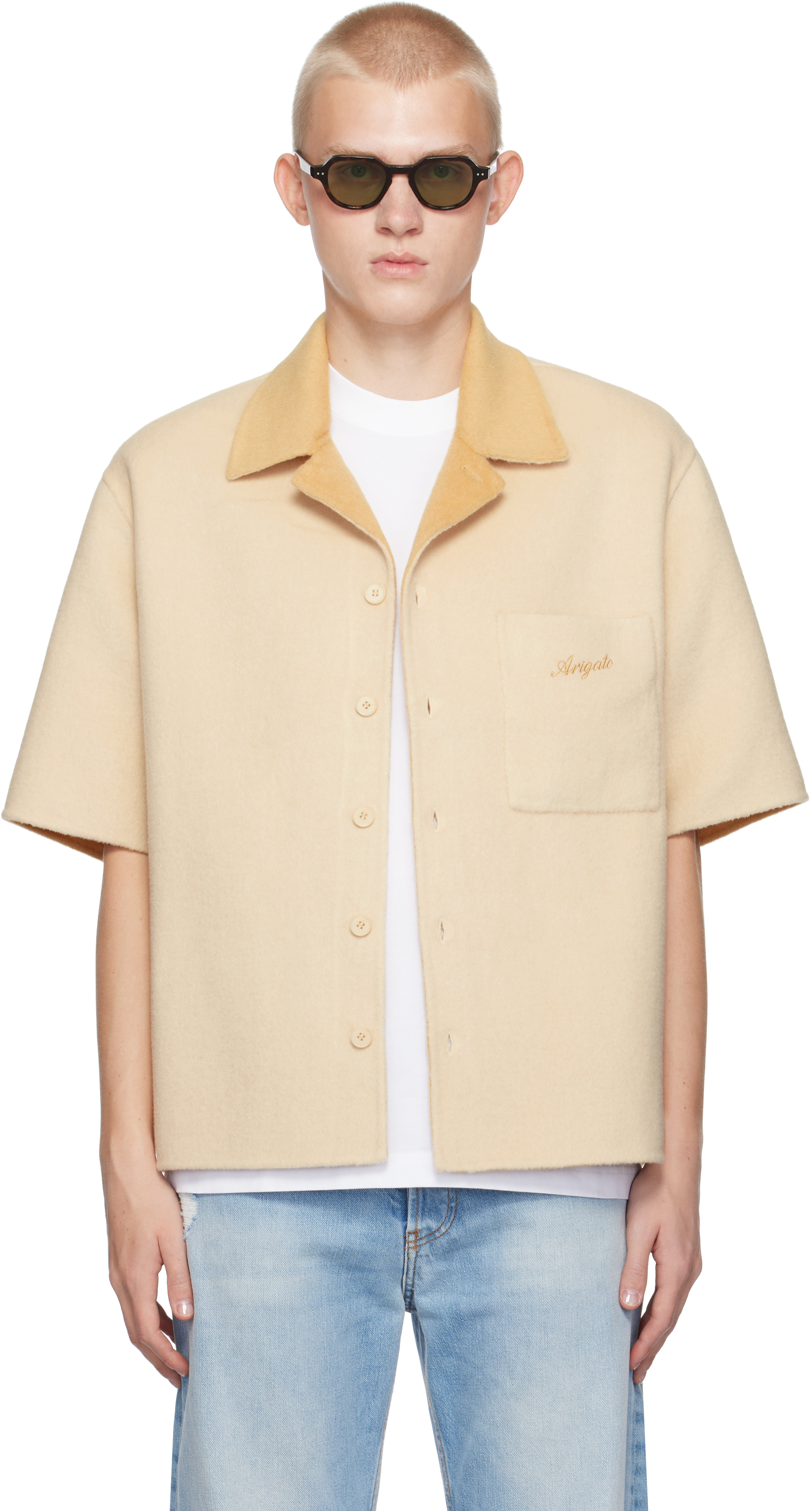 Axel Arigato Off-white Holiday Shirt In Ecru/camel