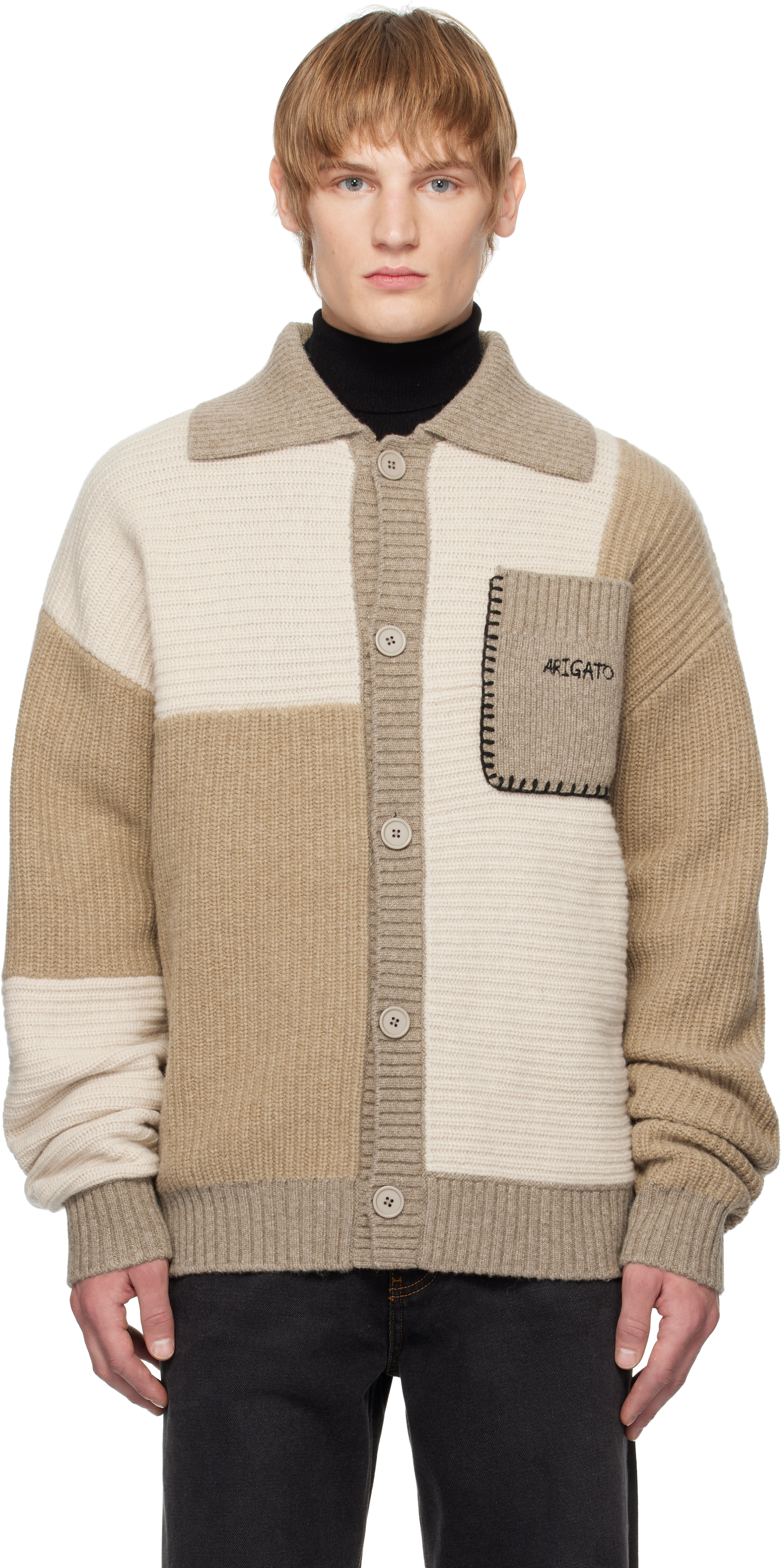 Beige Franco Patch Cardigan