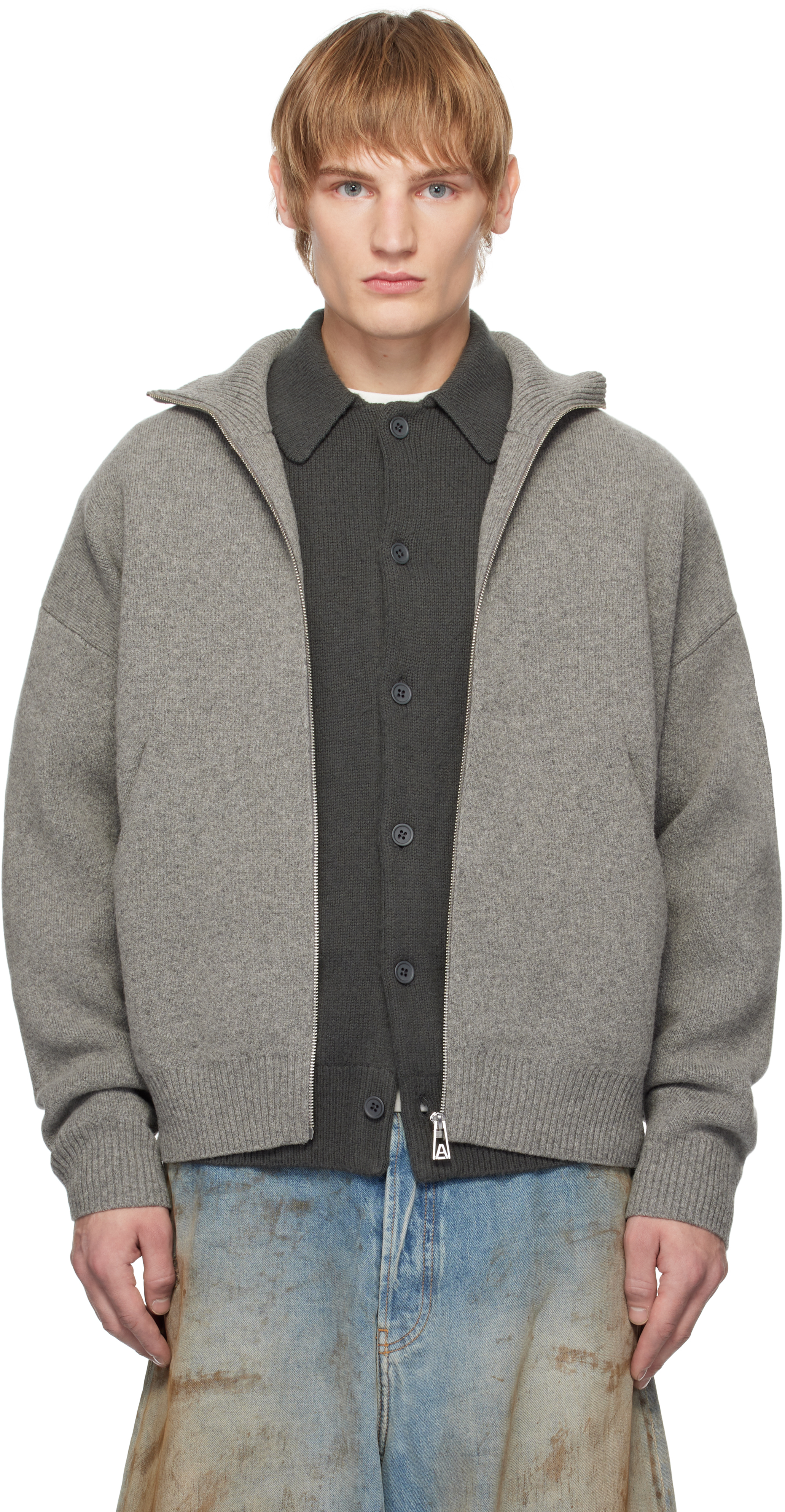 Gray Core Zip-Up Sweater