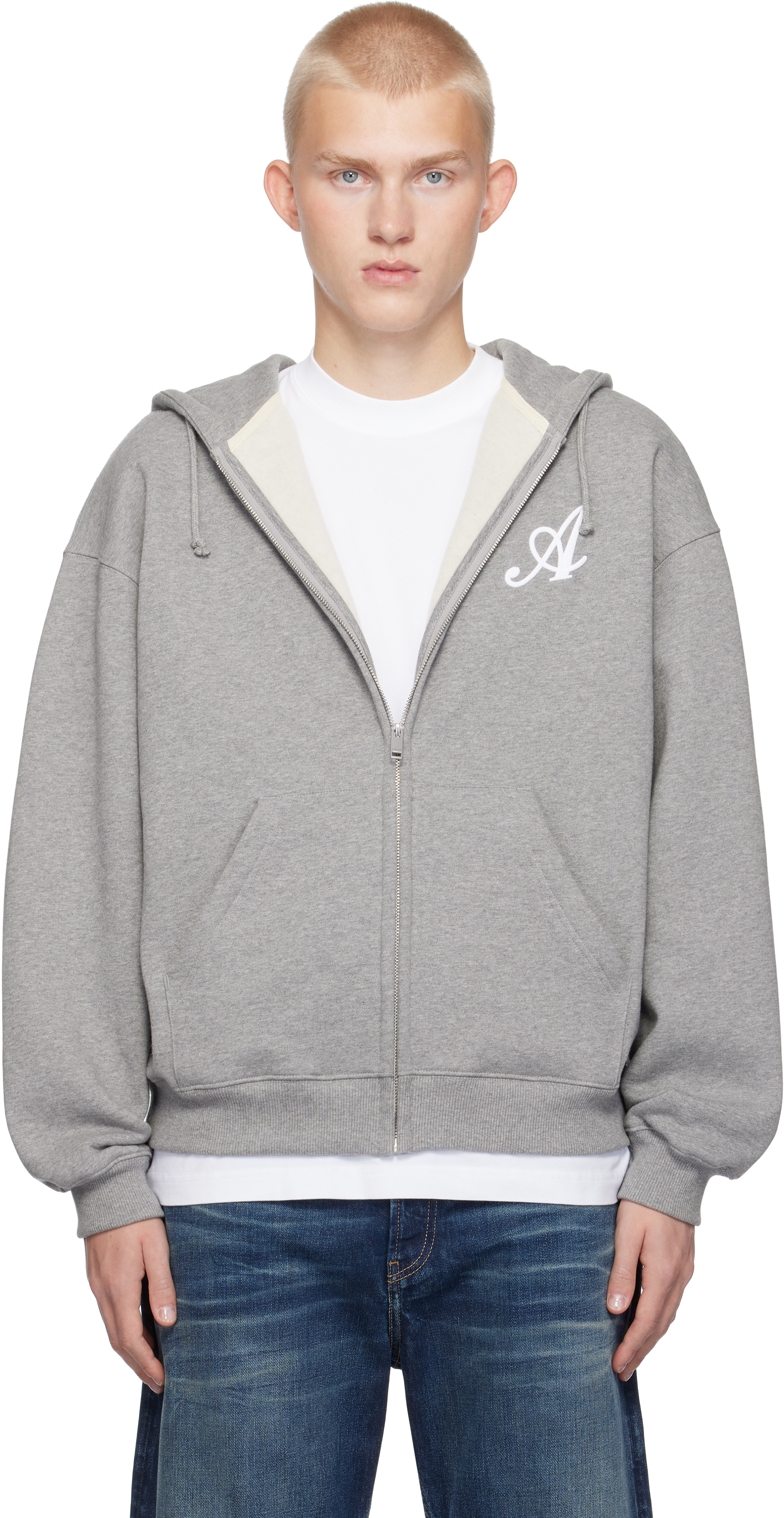 Axel Arigato Gray Maine Zip-up Hoodie In Grey Melange