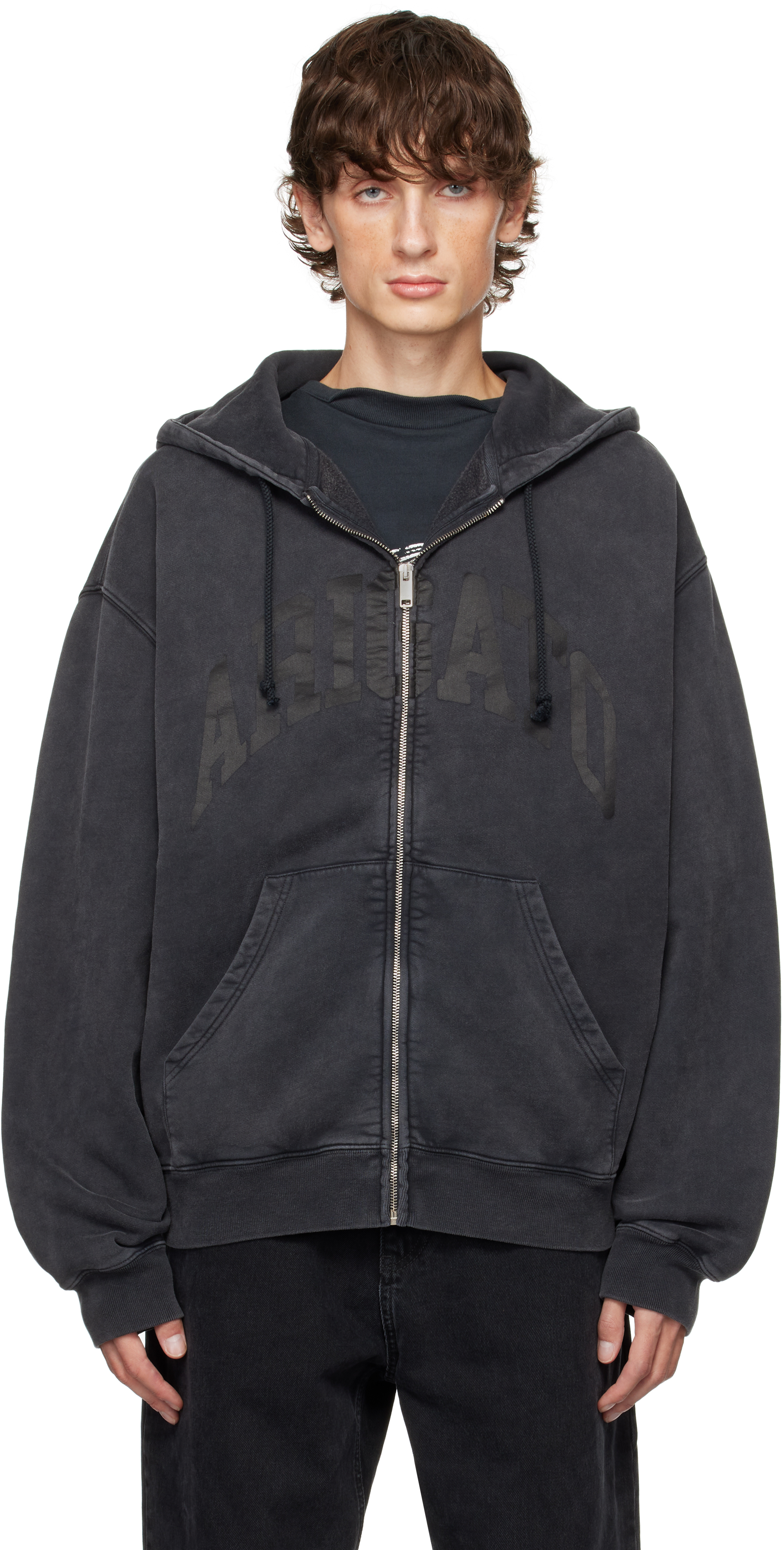 Shop Axel Arigato Gray Link Zip-up Hoodie In Black