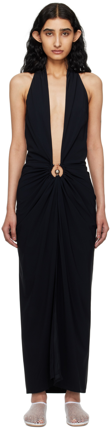 Shop Christopher Esber Black Pierced Orbit Maxi Dress