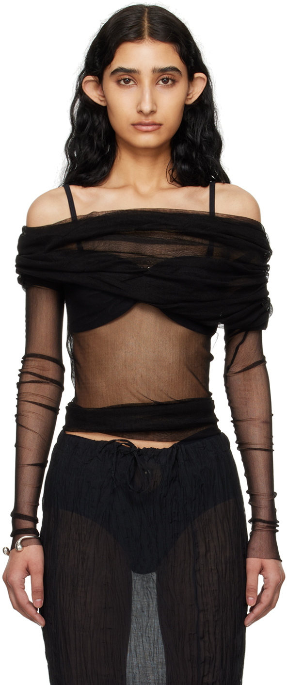 Shop Christopher Esber Black Veiled Blouse