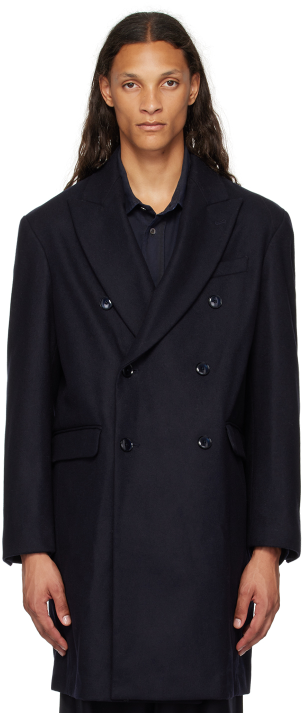 Shop Barena Venezia Navy Double Breasted Coat In Navy 170