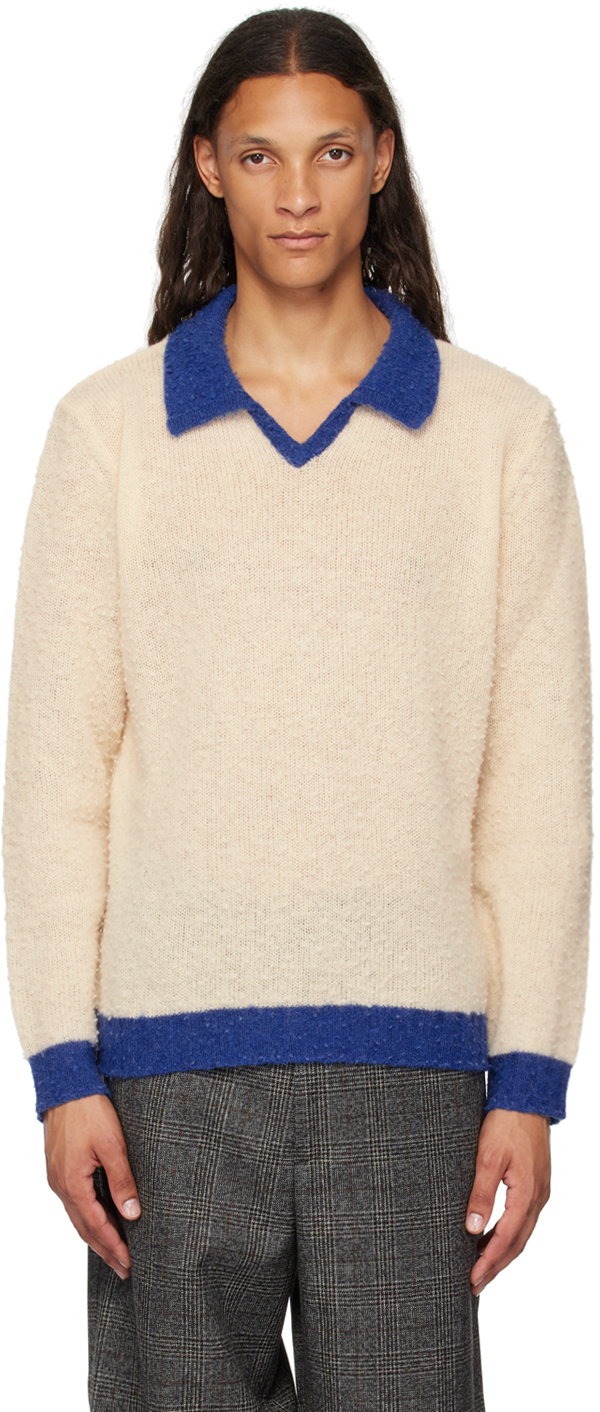 Shop Barena Venezia Off-white & Blue Gibo Pavero Sweater In Crema 525