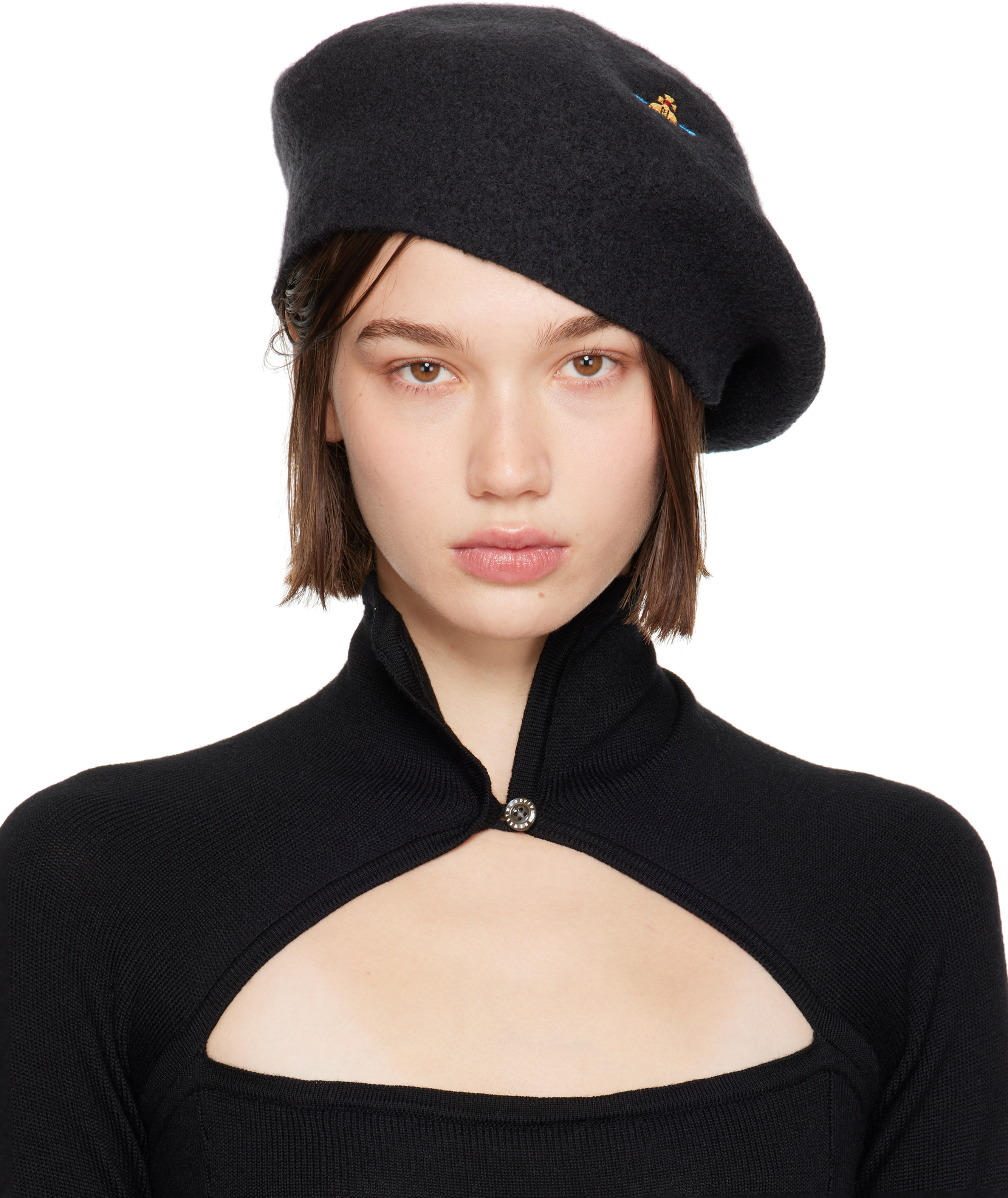 Vivienne Westwood Black Logo Beret In N401 Black