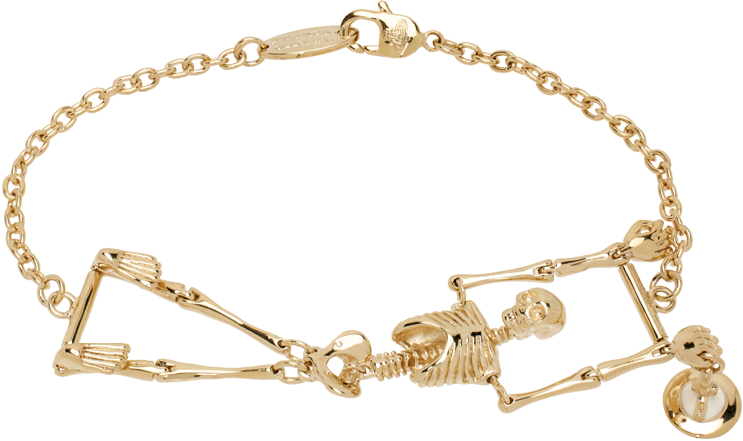 Shop Vivienne Westwood Gold Skeleton Bracelet In R445 Gold/ivory Enam