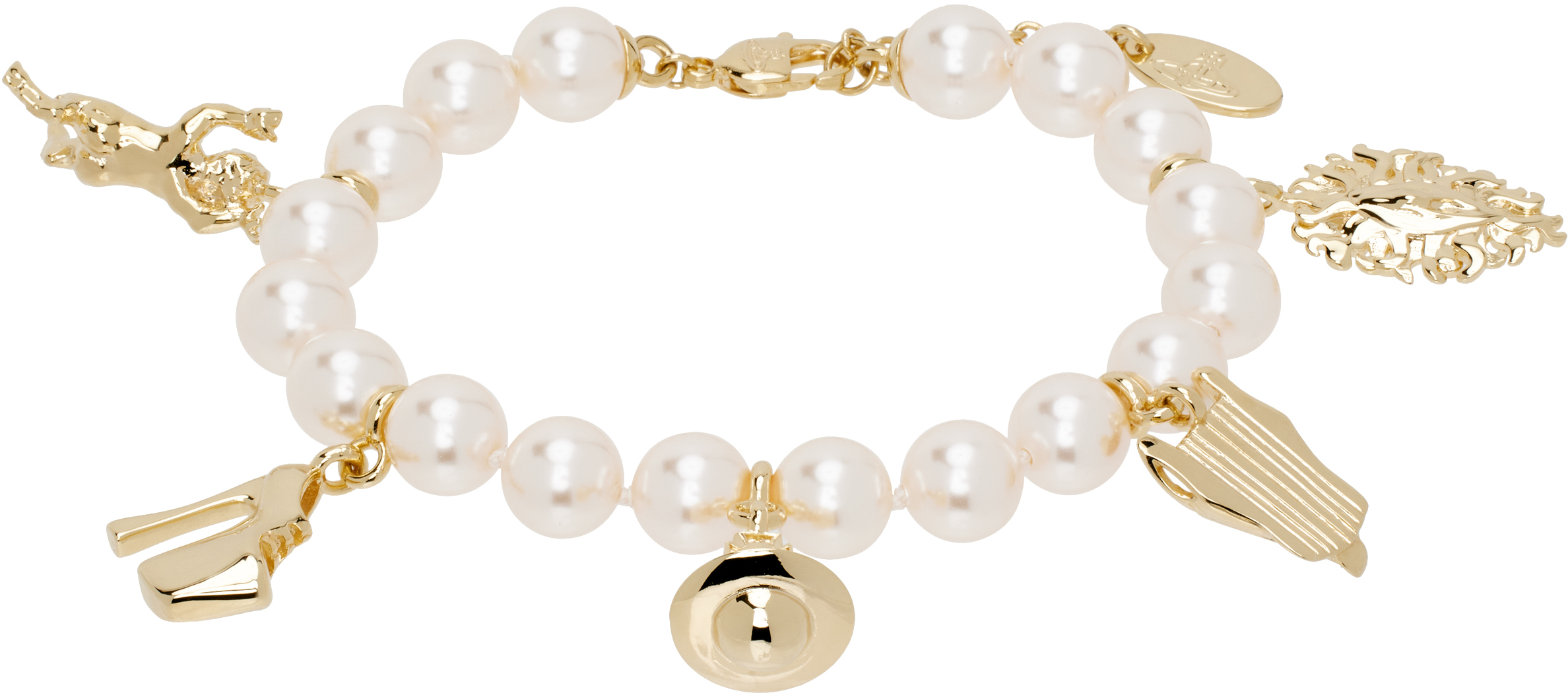 Shop Vivienne Westwood Gold & White Anglo Pearl Bracelet In R107 Gold/creamrose