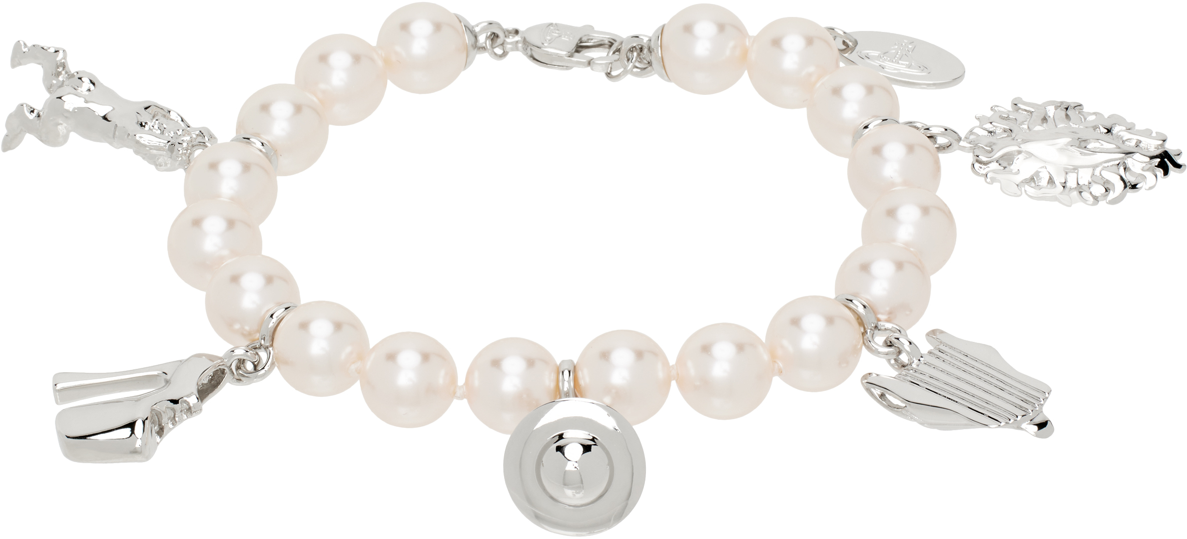 Shop Vivienne Westwood Silver & White Anglo Pearl Bracelet In P103 Platinum/creamr