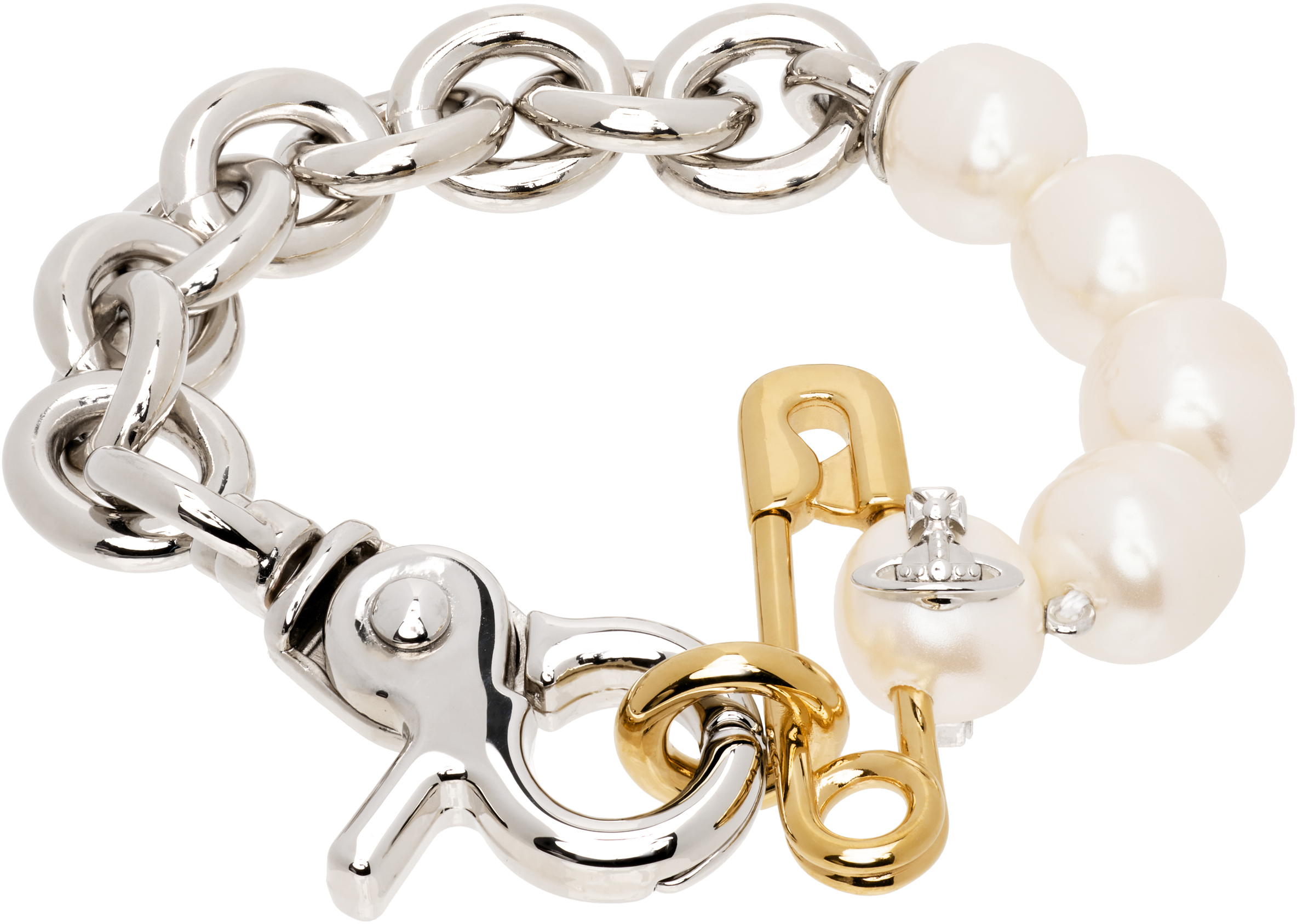 Shop Vivienne Westwood Silver & Off-white Claude Bracelet In P531 Platinum/gold/c