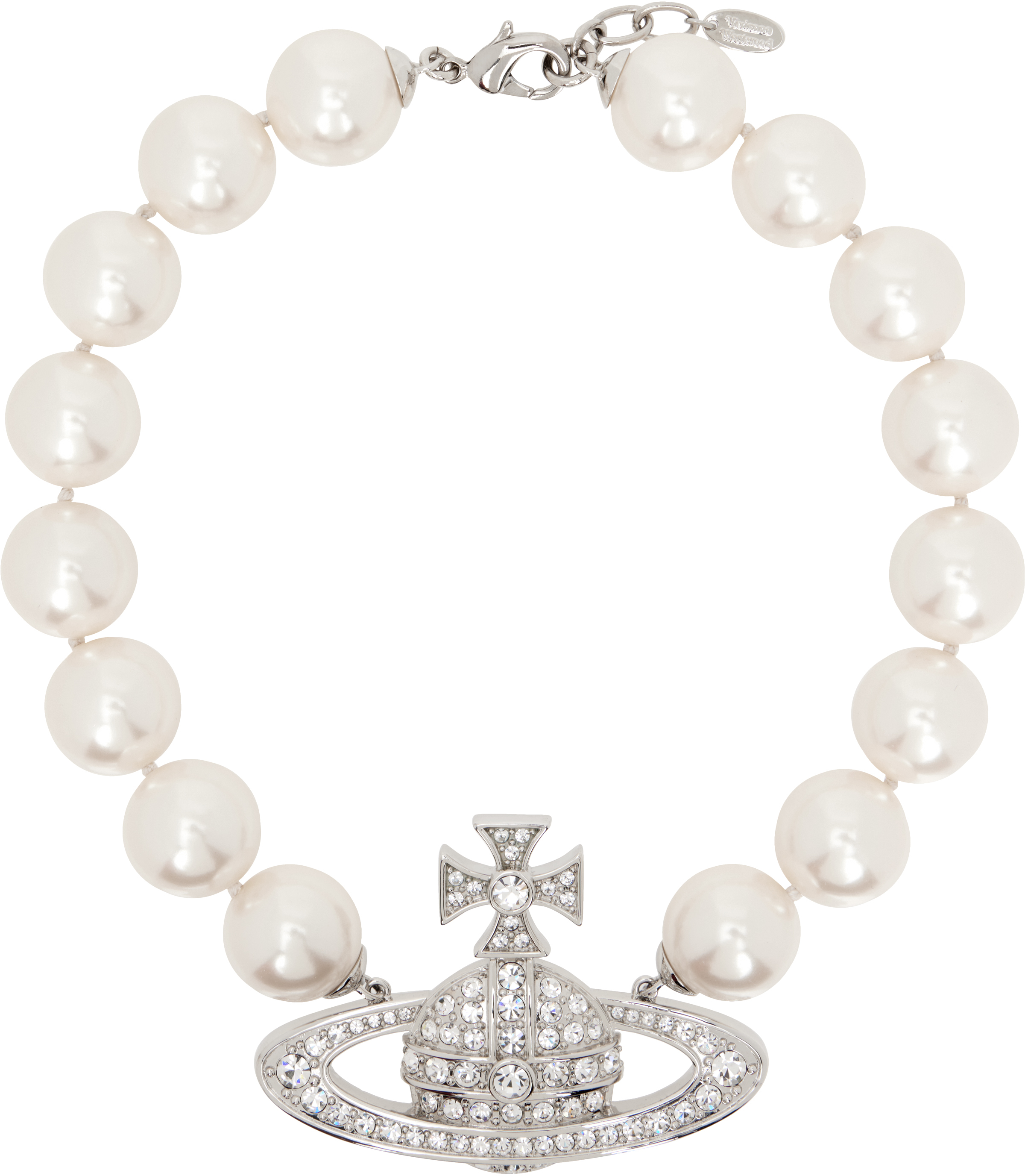 Shop Vivienne Westwood White Neysa Necklace In P226 Platinum/pearl