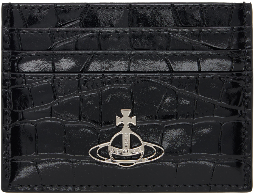 Black Croc-Embossed Card Holder