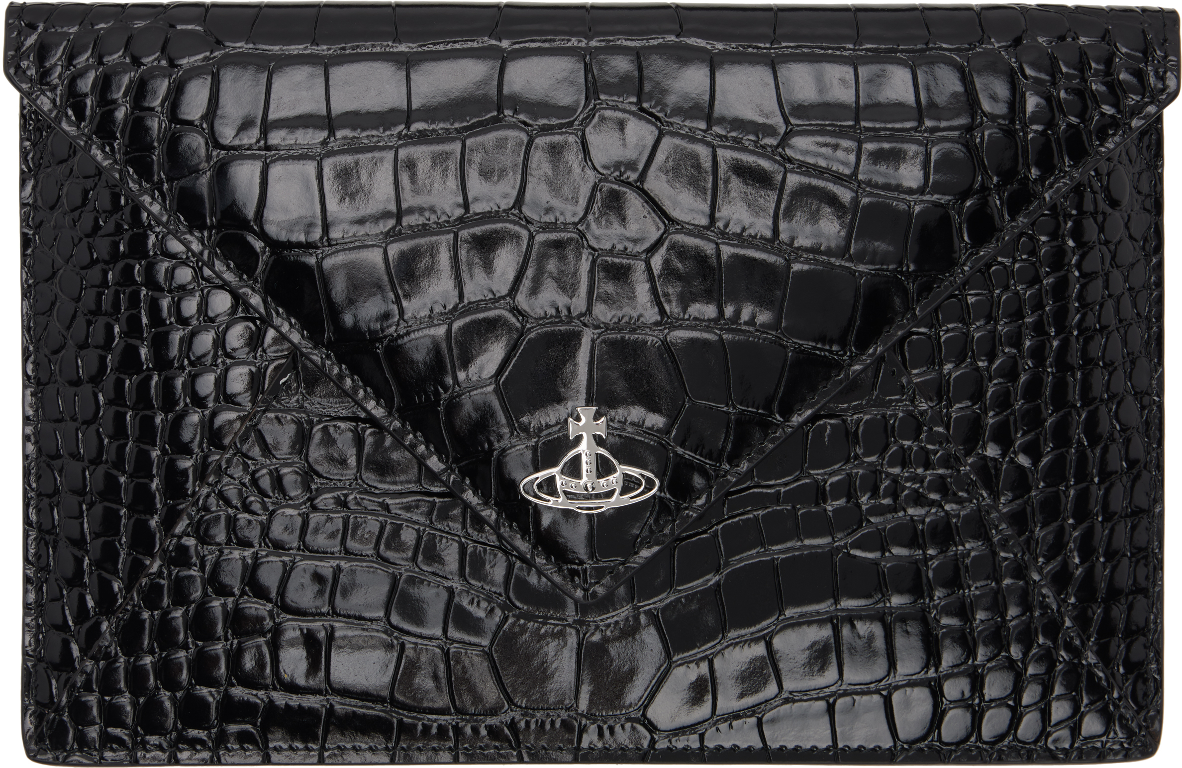 Shop Vivienne Westwood Black Crocodile Envelope Clutch In N401 Black