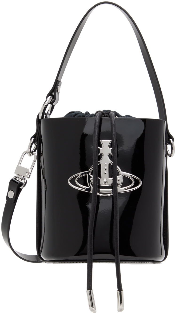 Black Daisy Drawstring Bucket Bag by Vivienne Westwood on Sale