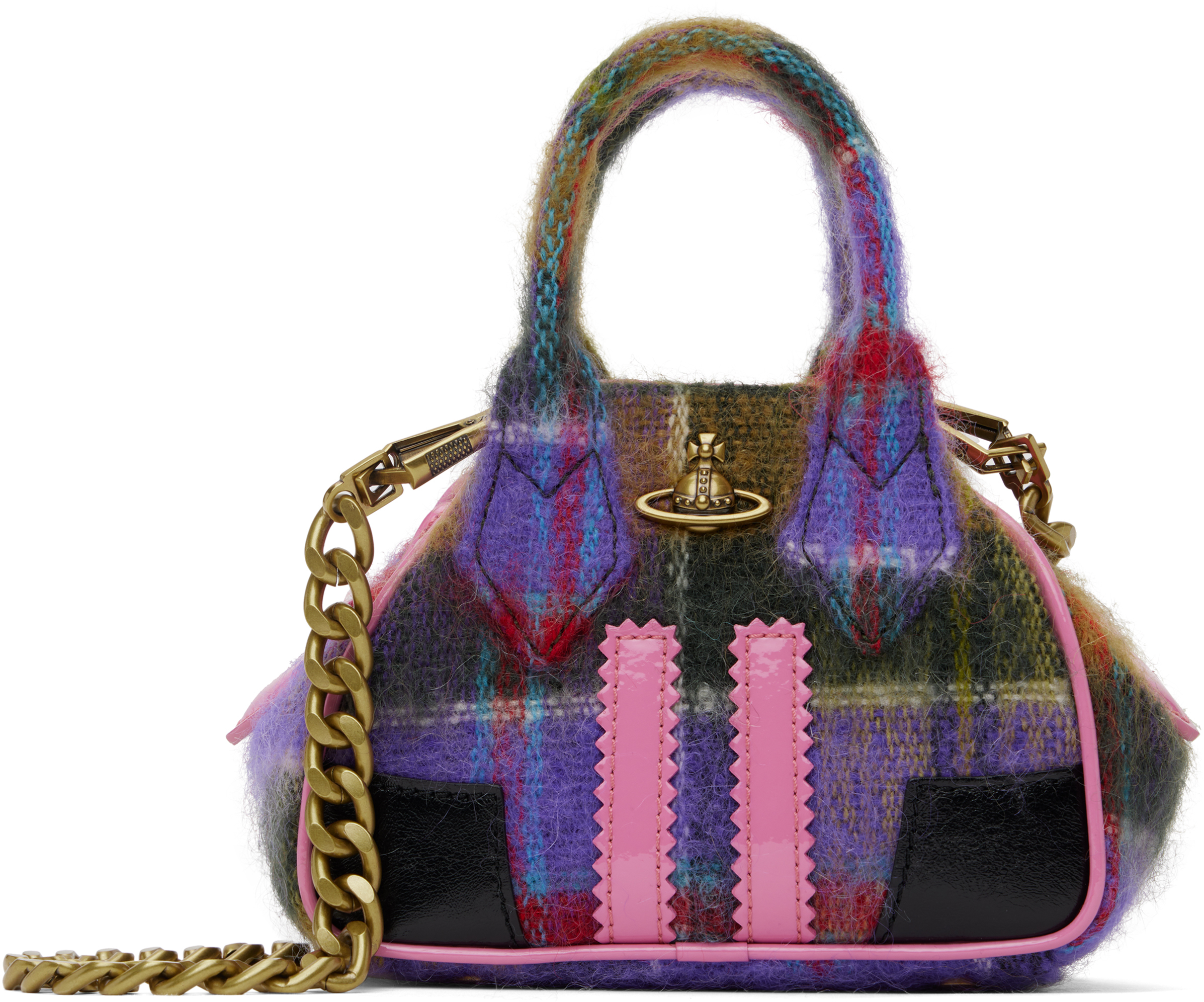 Vivienne Westwood Mini Yasmin Tartan Mohair Chain Bag In Multicolor