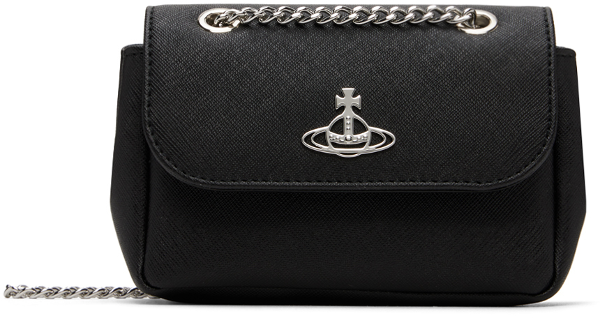 Vivienne Westwood Black Saffiano Biogreen Small Chain Bag In N401 Black