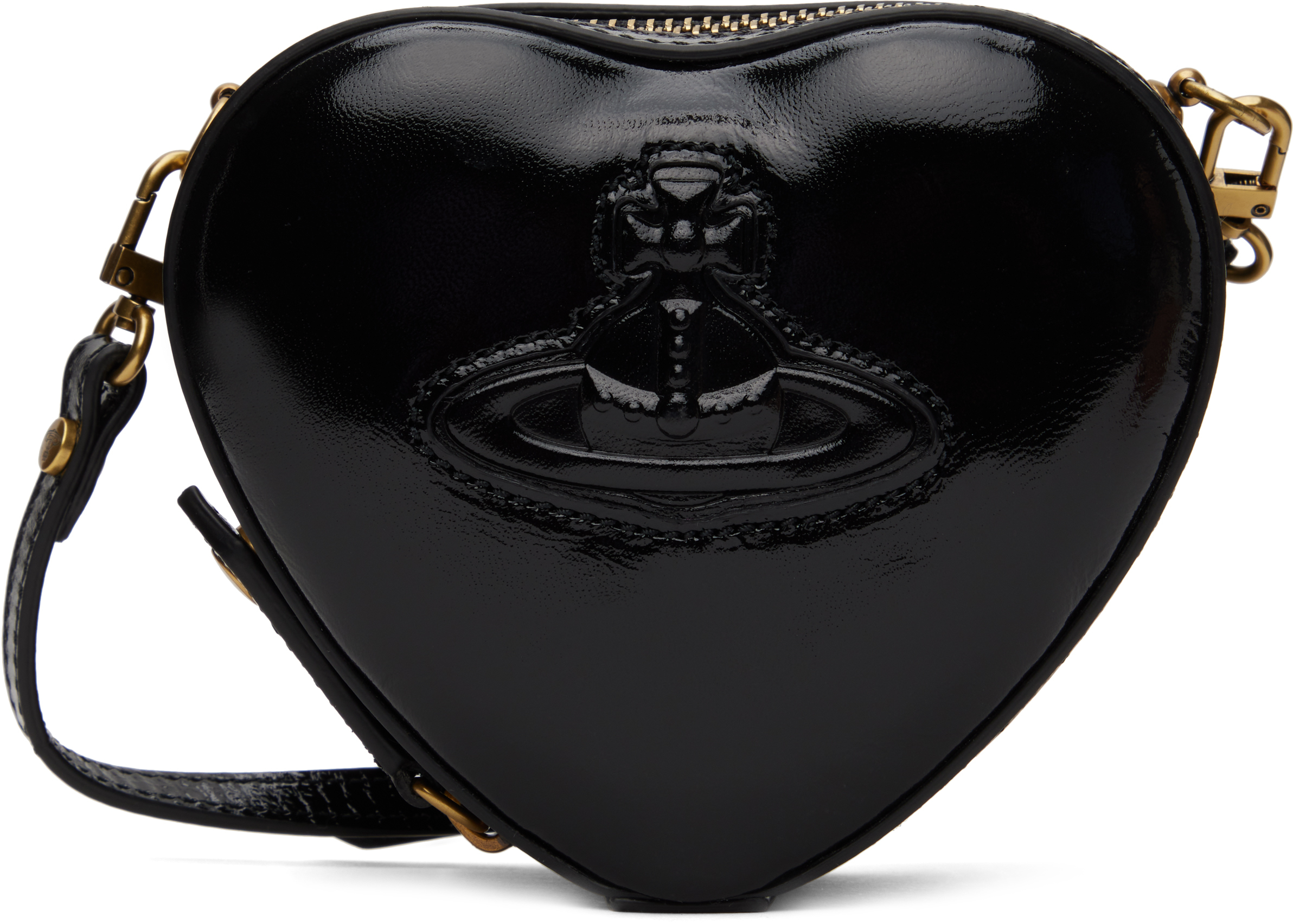 Shop Vivienne Westwood Black Mini Heart Crossbody Bag In N404 Black Inj Orb