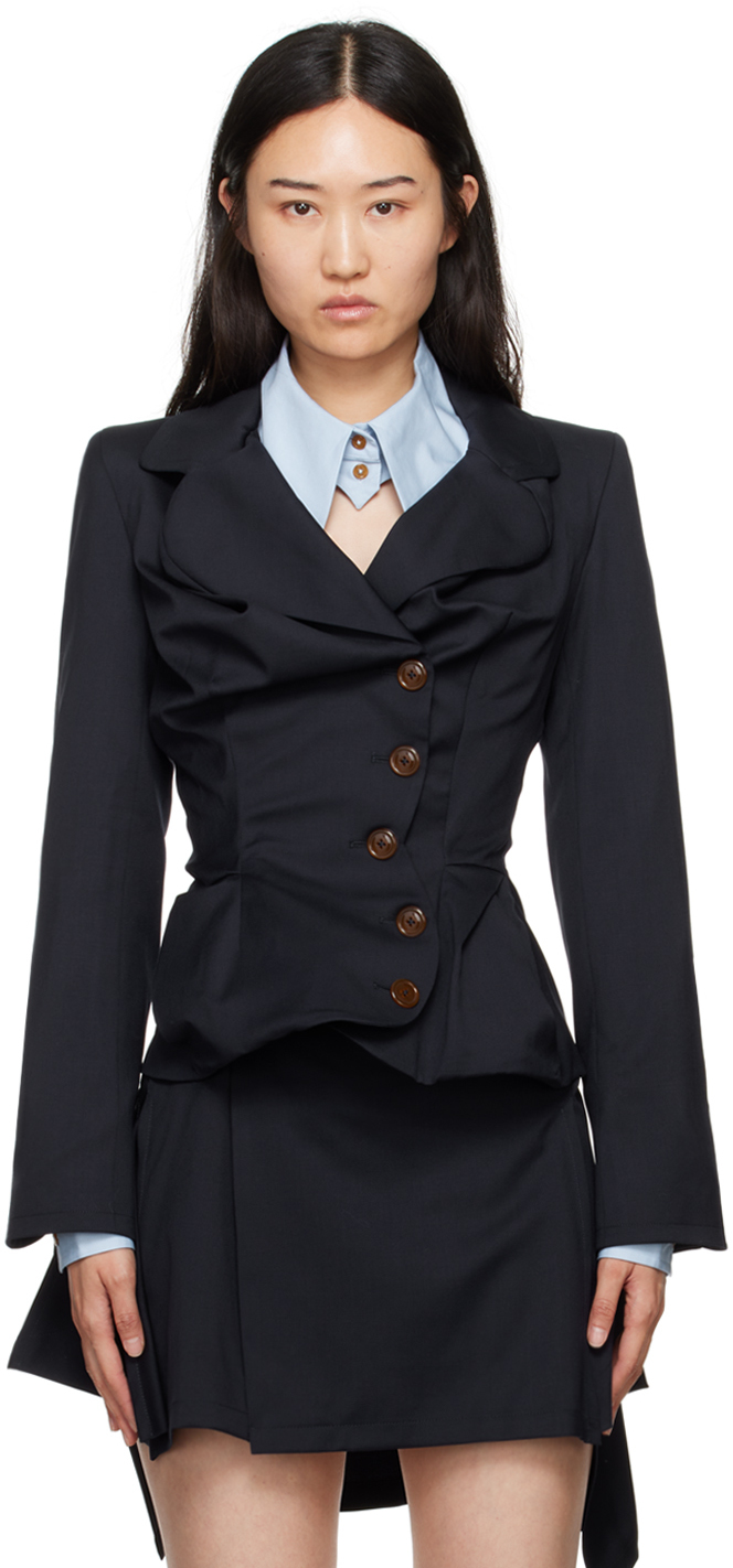 Shop Vivienne Westwood Navy Drunken Tailored Blazer In K401 Navy