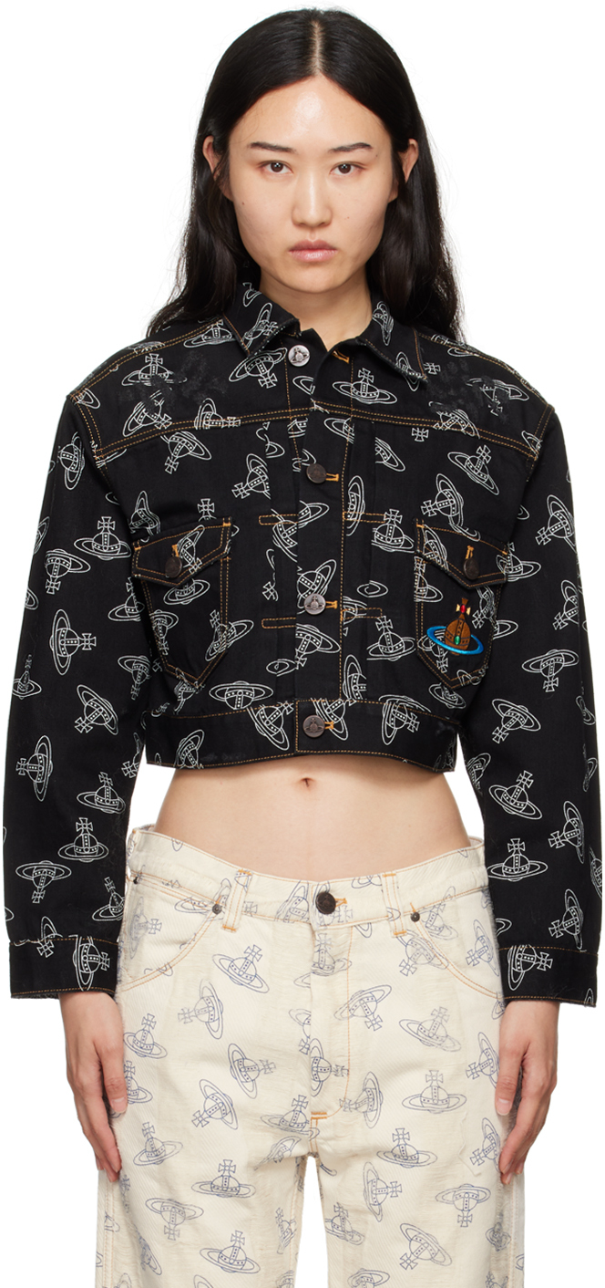 VIVIENNE WESTWOOD BLACK CROPPED MARLENE DENIM JACKET 