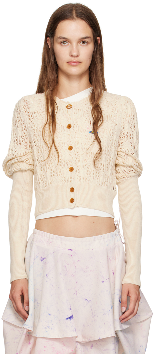 Shop Vivienne Westwood Off-white Samantha Cropped Cardigan In A408 Cream