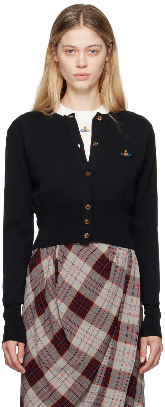 Vivienne Westwood Bea Black Cropped Cardigan With Round Neck And Front Orb Embroidery In Cotton Woman In N401 Black