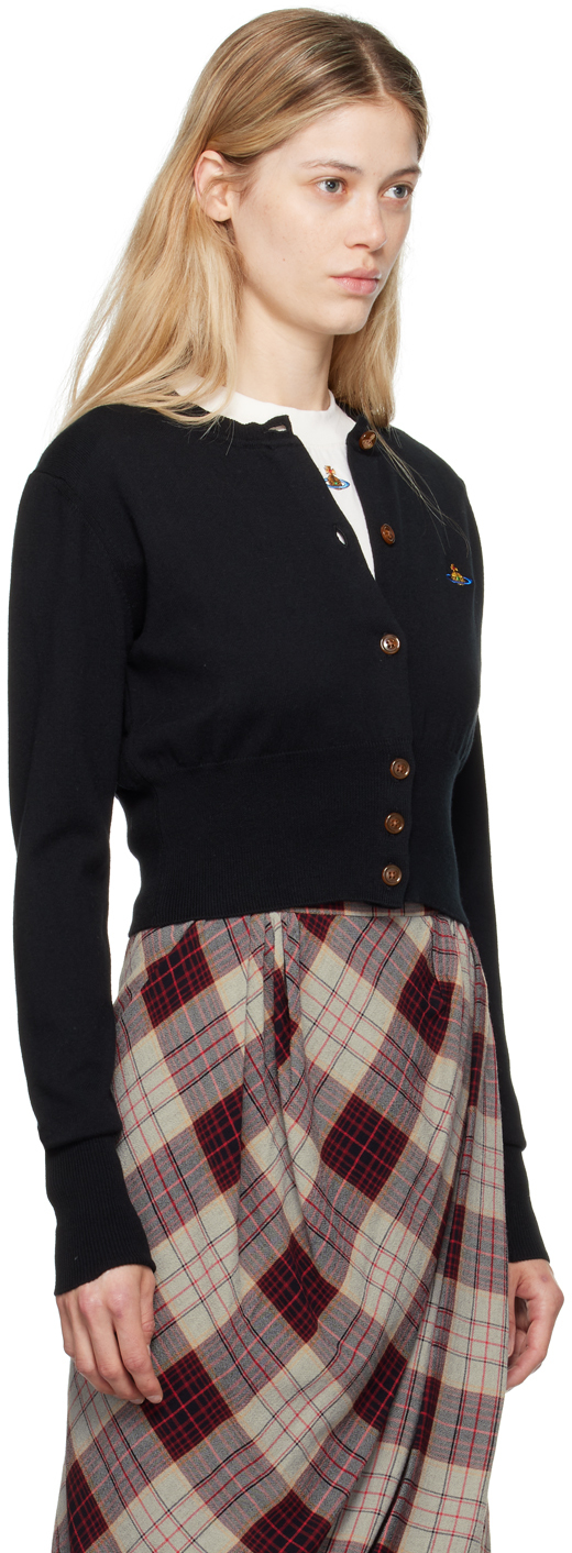 Vivienne Westwood Bea Black Cropped Cardigan With Round Neck And Front Orb Embroidery In Cotton Woman In N401 Black
