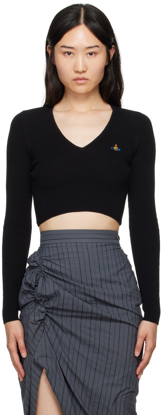 Black v neck crop jumper best sale