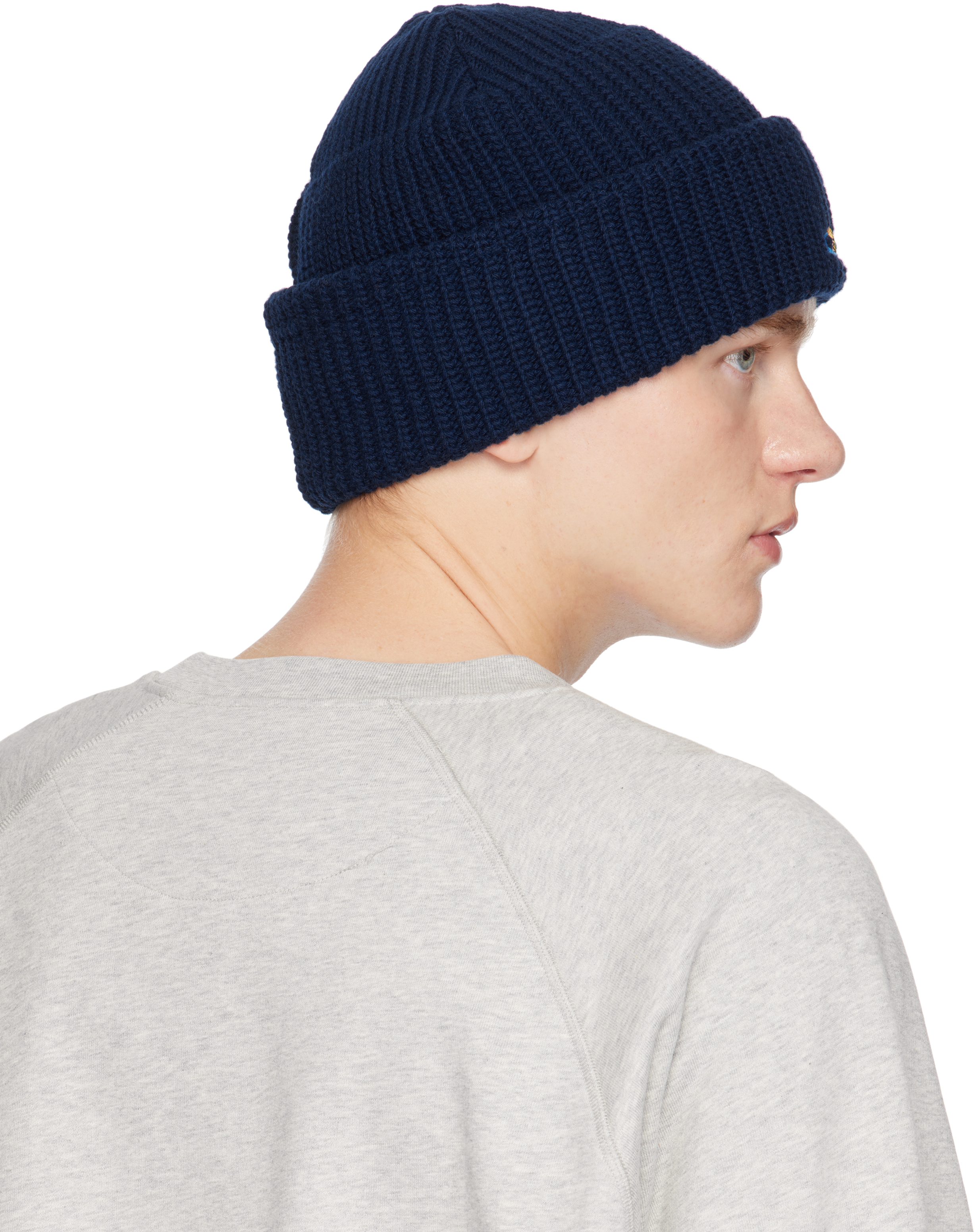 Vivienne Westwood Wool Knit Beanie Navy In Aw24-k410