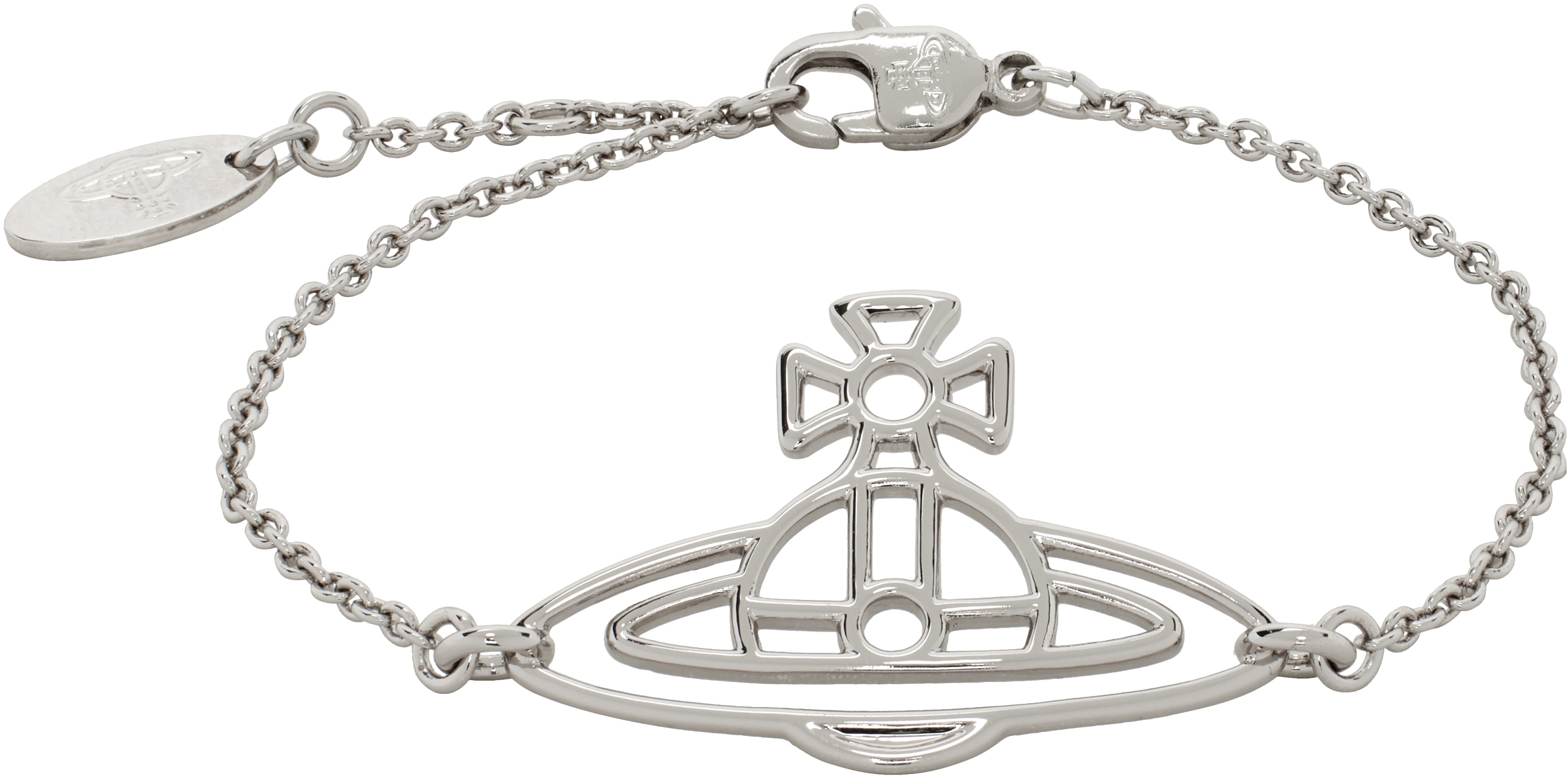 Shop Vivienne Westwood Silver Thin Lines Flat Orb Bracelet In Palladium