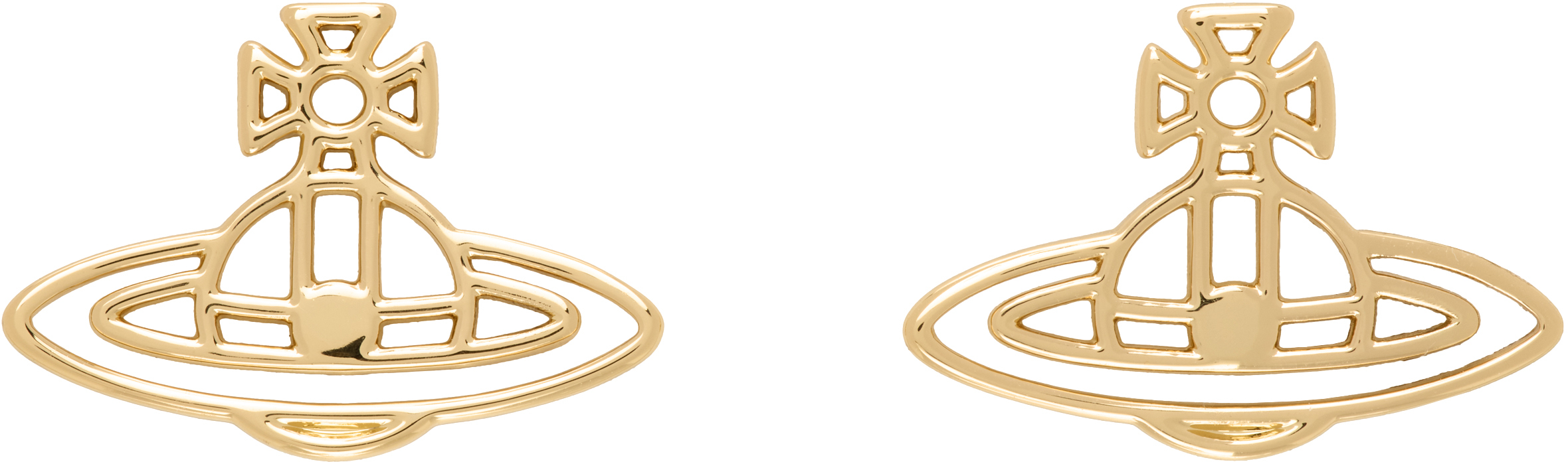 Shop Vivienne Westwood Gold Thin Lines Flat Orb Stud Earrings In G125 Gold