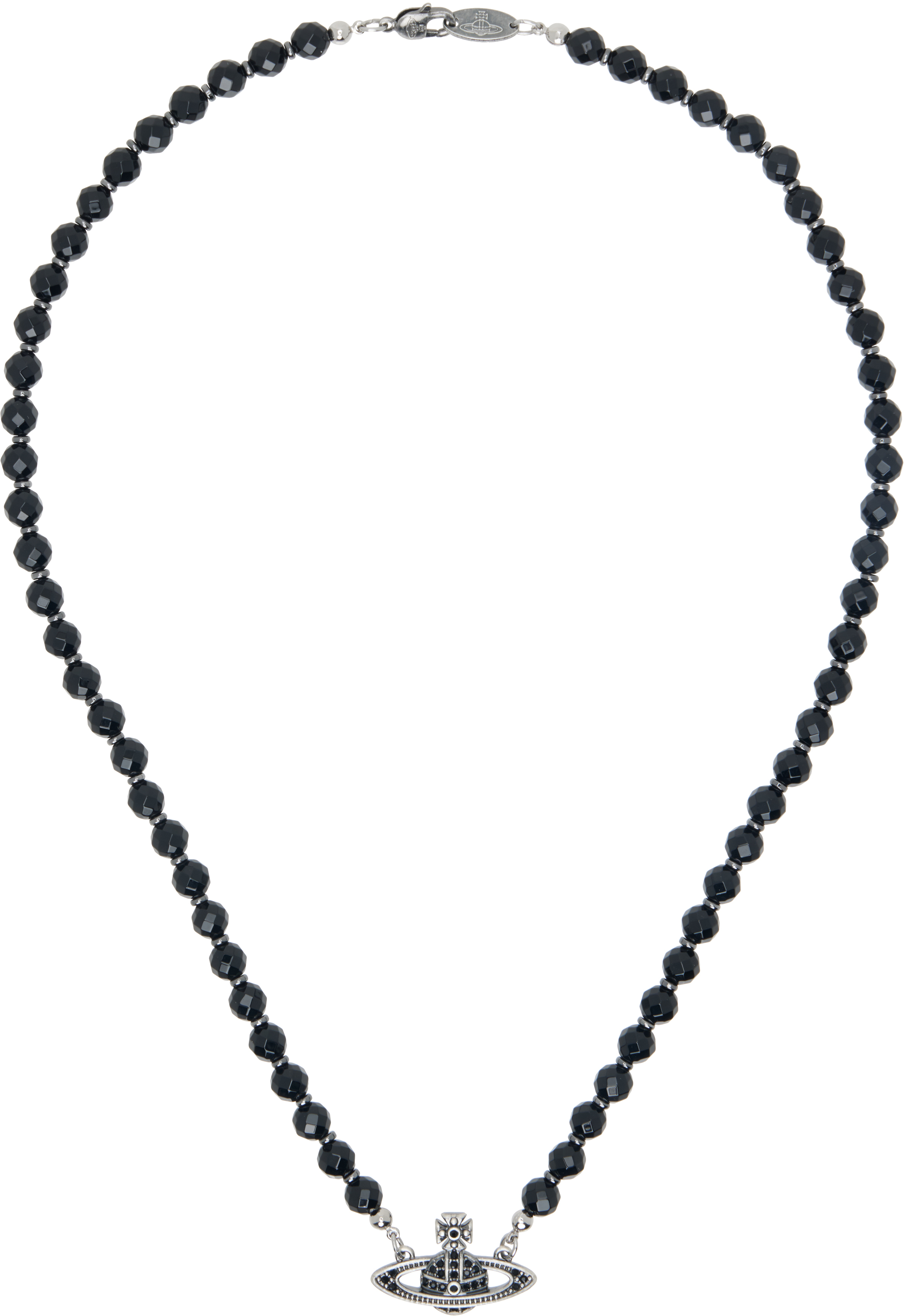 Shop Vivienne Westwood Black Messaline Choker In P017 Oxi Silver / Bl