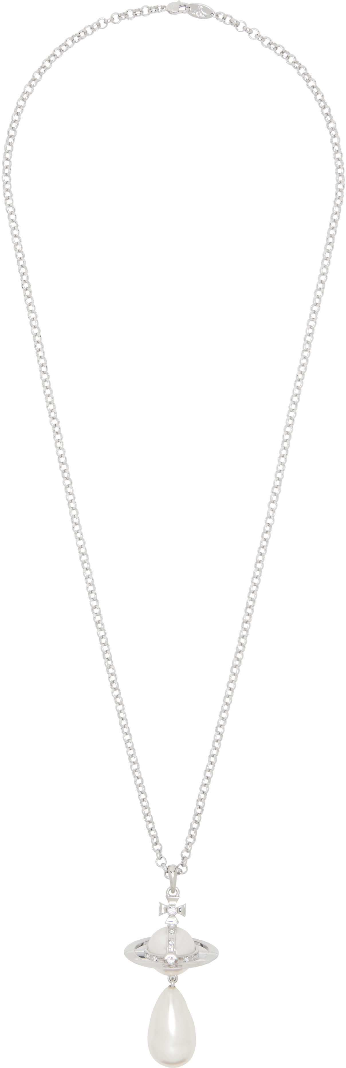 Shop Vivienne Westwood Silver Giant Pearl Drop Pendant Necklace In P103 Platinum / Crea