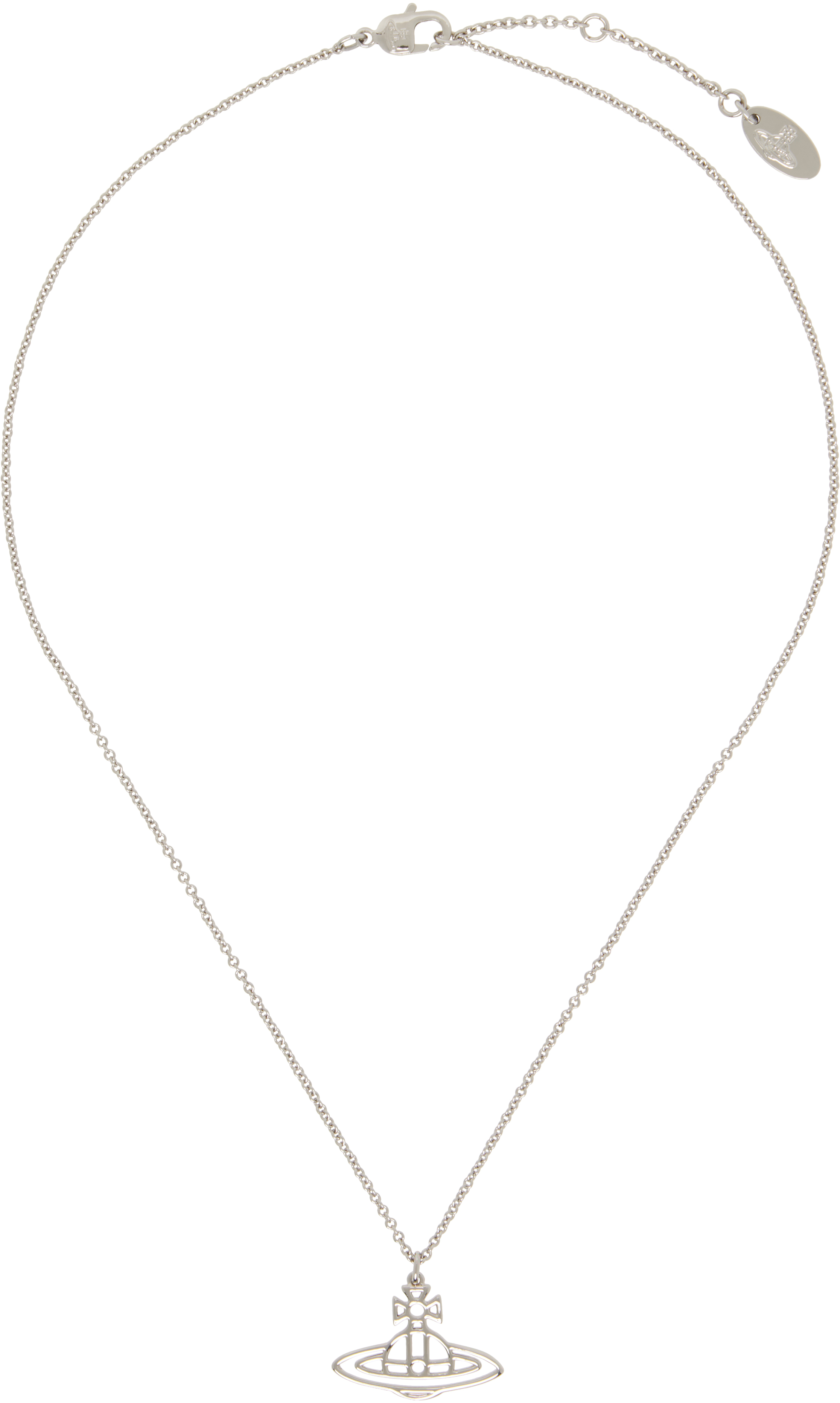 Silver Thin Lines Short Flat Orb Pendant Necklace