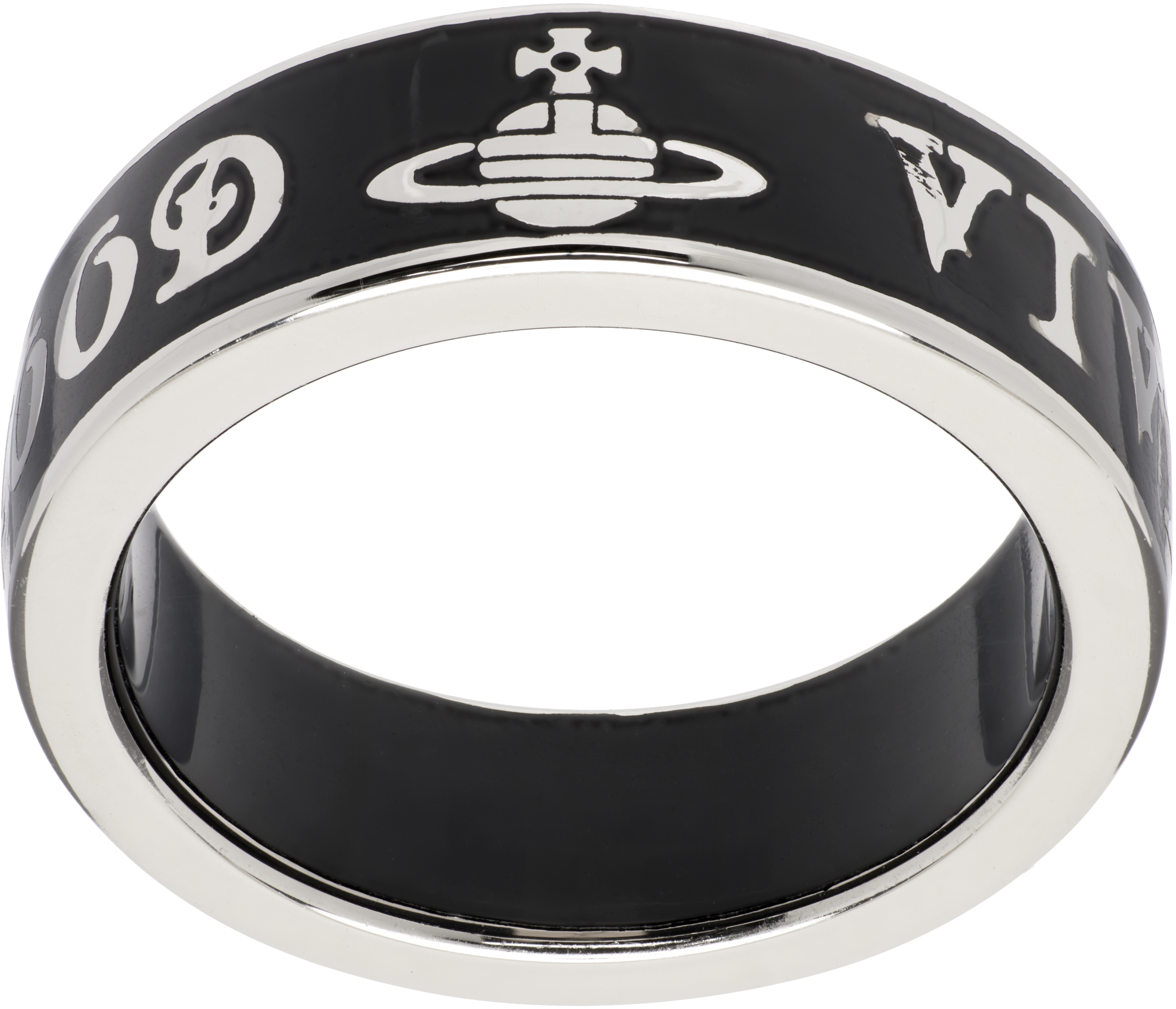 Shop Vivienne Westwood Black & Silver Conduit Street Ring In 221-01p107-p107im