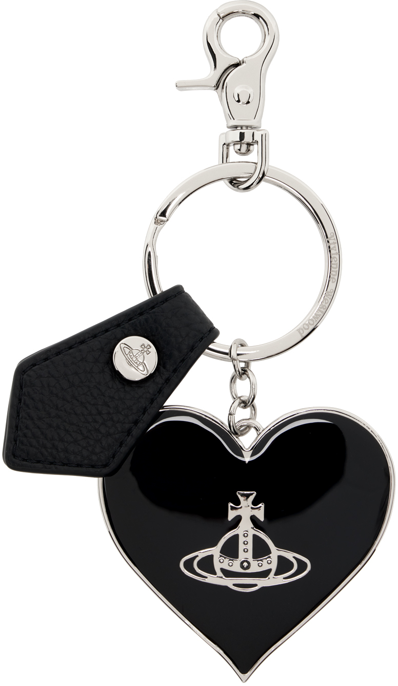 Black & Silver Mirror Heart Orb Keychain