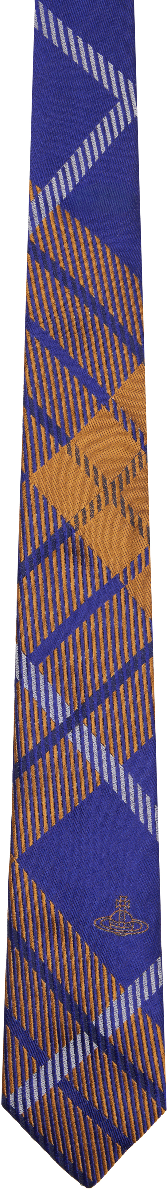 Shop Vivienne Westwood Blue & Orange Harris Tweed Tie In Aw24-k405